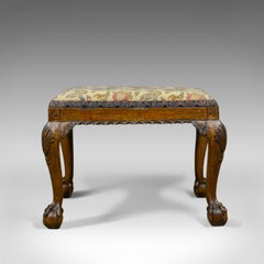 Antique Foot Stool, Walnut, Needlepoint Tapestry, English, Regency, circa 1820