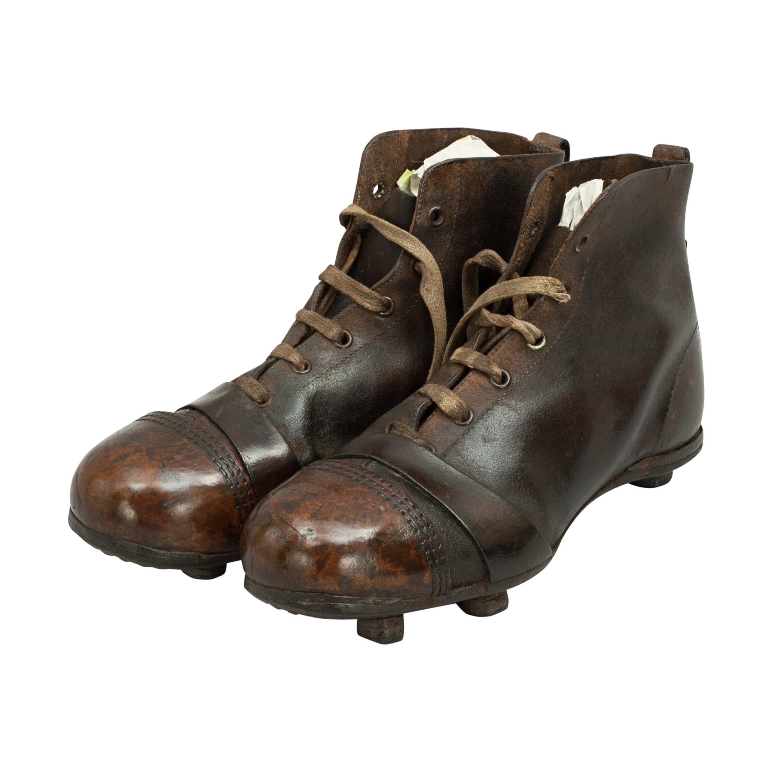 Antique Football / Rugby Boots in Brown Leather with Great Patina