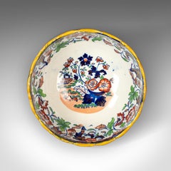 Antique Footed Bowl, Blue, White and Ochre, Ironstone, Fruit, circa 1900