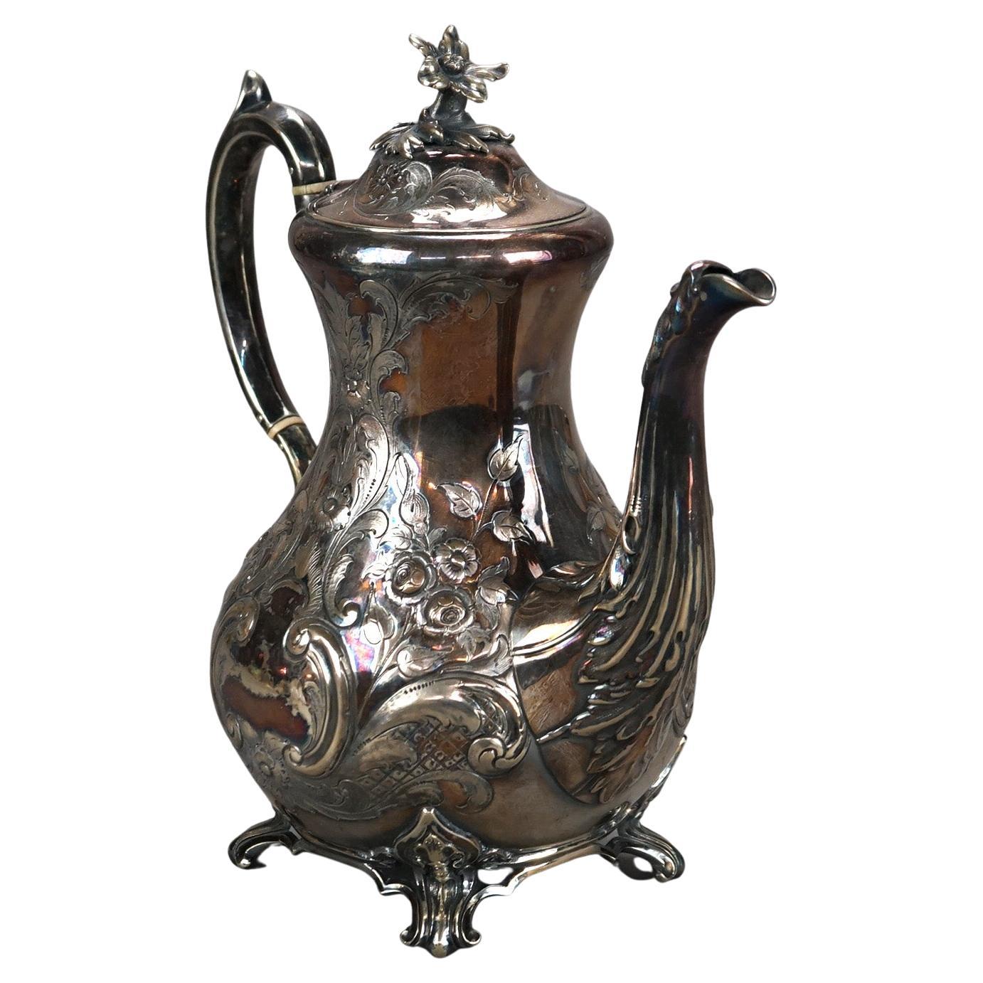 Antique Footed James Dixon And Sons Sheffield Silver Plated Tea Pot C1890