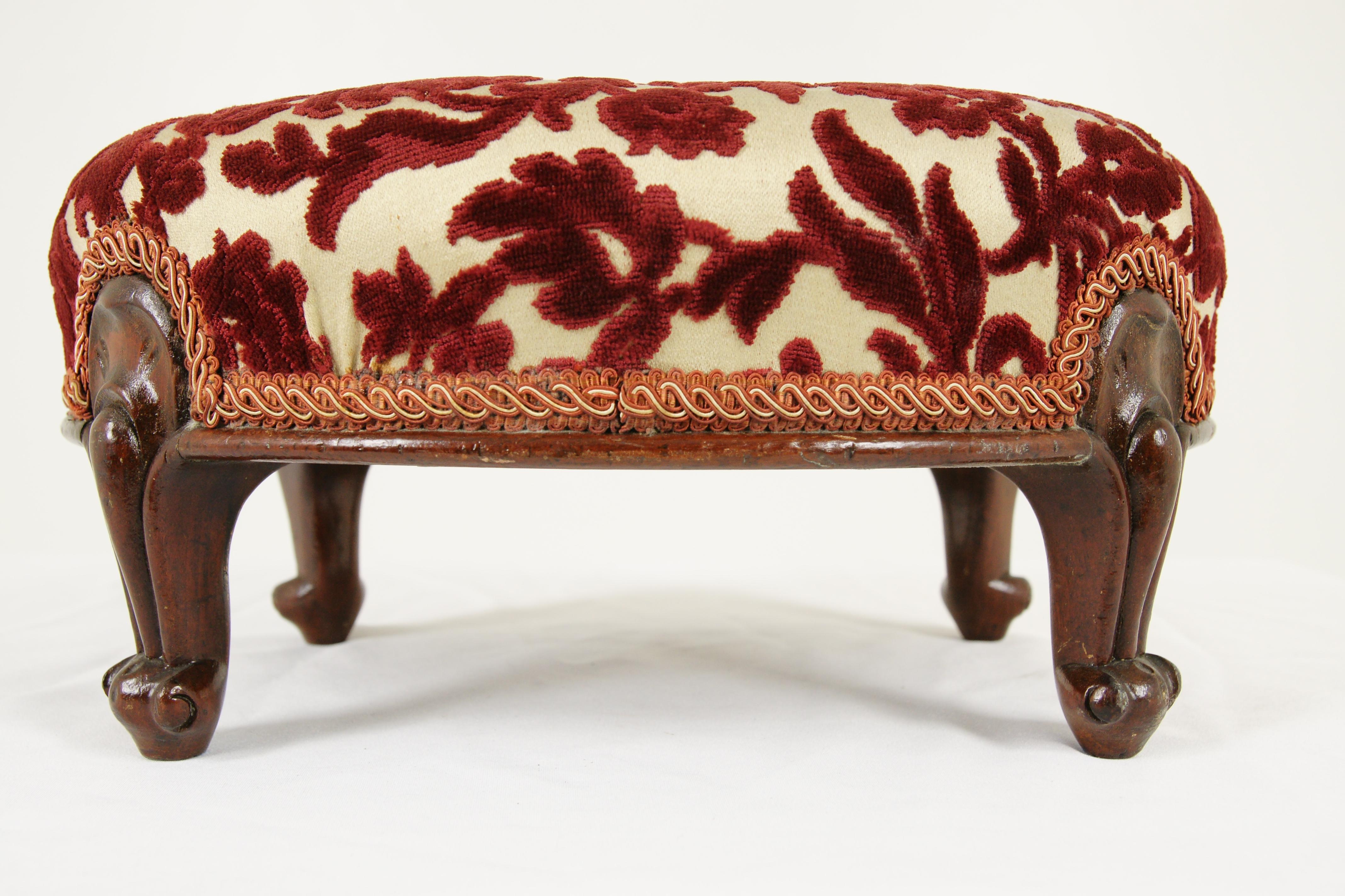 Hand-Crafted Antique Footstool, Carved Walnut Footstool, Victorian, Scotland 1880, B1702