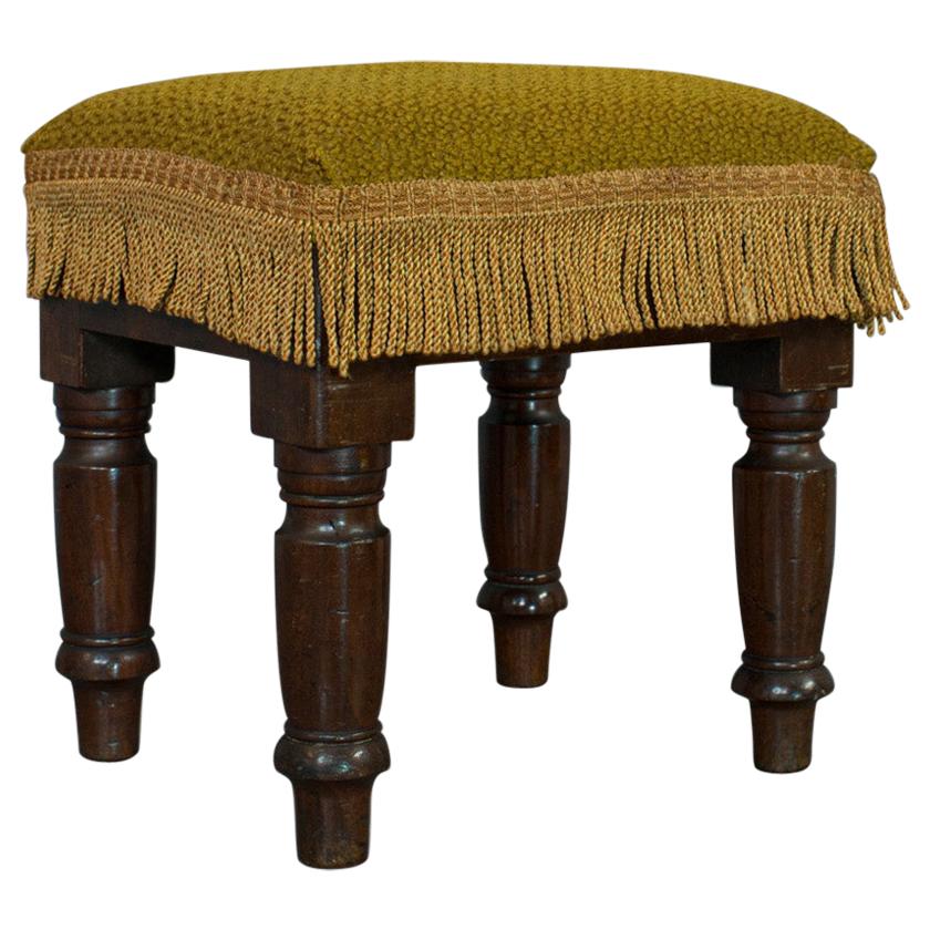 Antique Footstool, English, Mahogany, Stool, Upholstered, Victorian