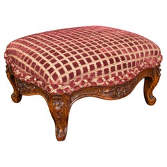 Antique Footstool, English, Walnut, Textile, Bedroom, Lounge Stool, Victorian