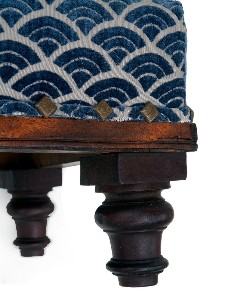 Antique Footstool Upholstered in Peggy Platner Velvet For Sale at 1stDibs