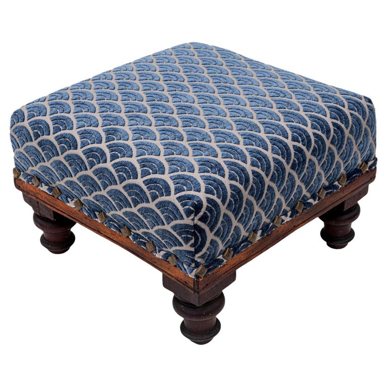 Antique Footstool Upholstered in Peggy Platner Velvet For Sale at 1stDibs
