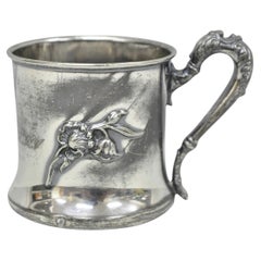 Antique Forbes Silver Co Art Nouveau Floral Monogramed Silver Plated Shaving Mug