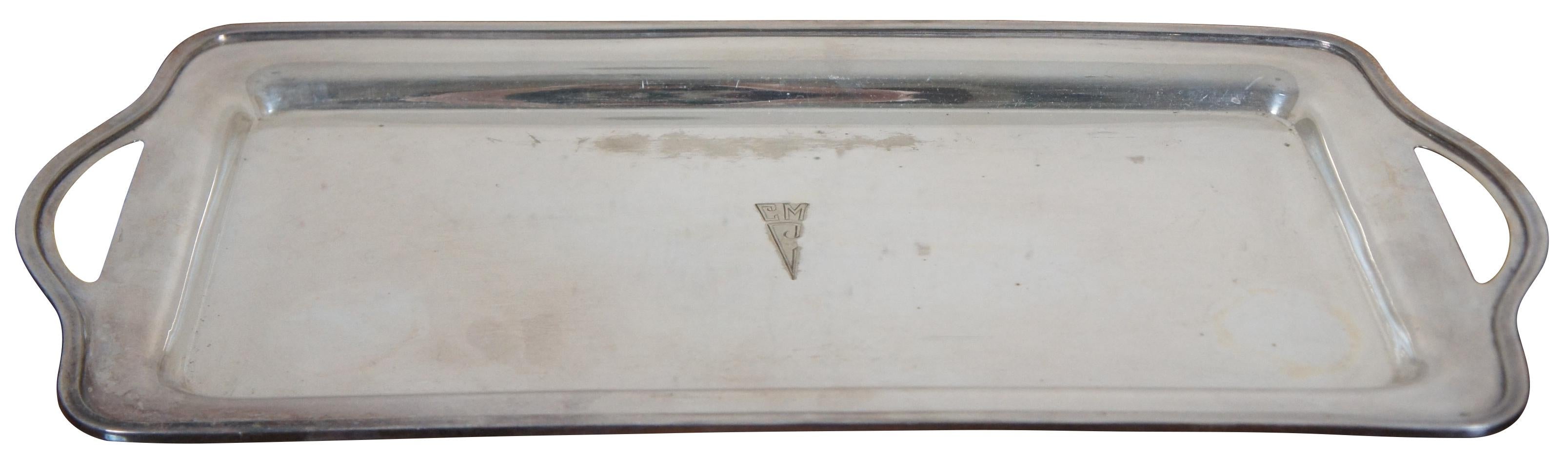 Antique art deco rectangular silver plate serving / calling card tray by the Forbes Silver Company, monogrammed with the initials CMC. “Forbes Silver Co. of Meriden CT - organized in 1894 as a department of Meriden Britannia Co. One of the original