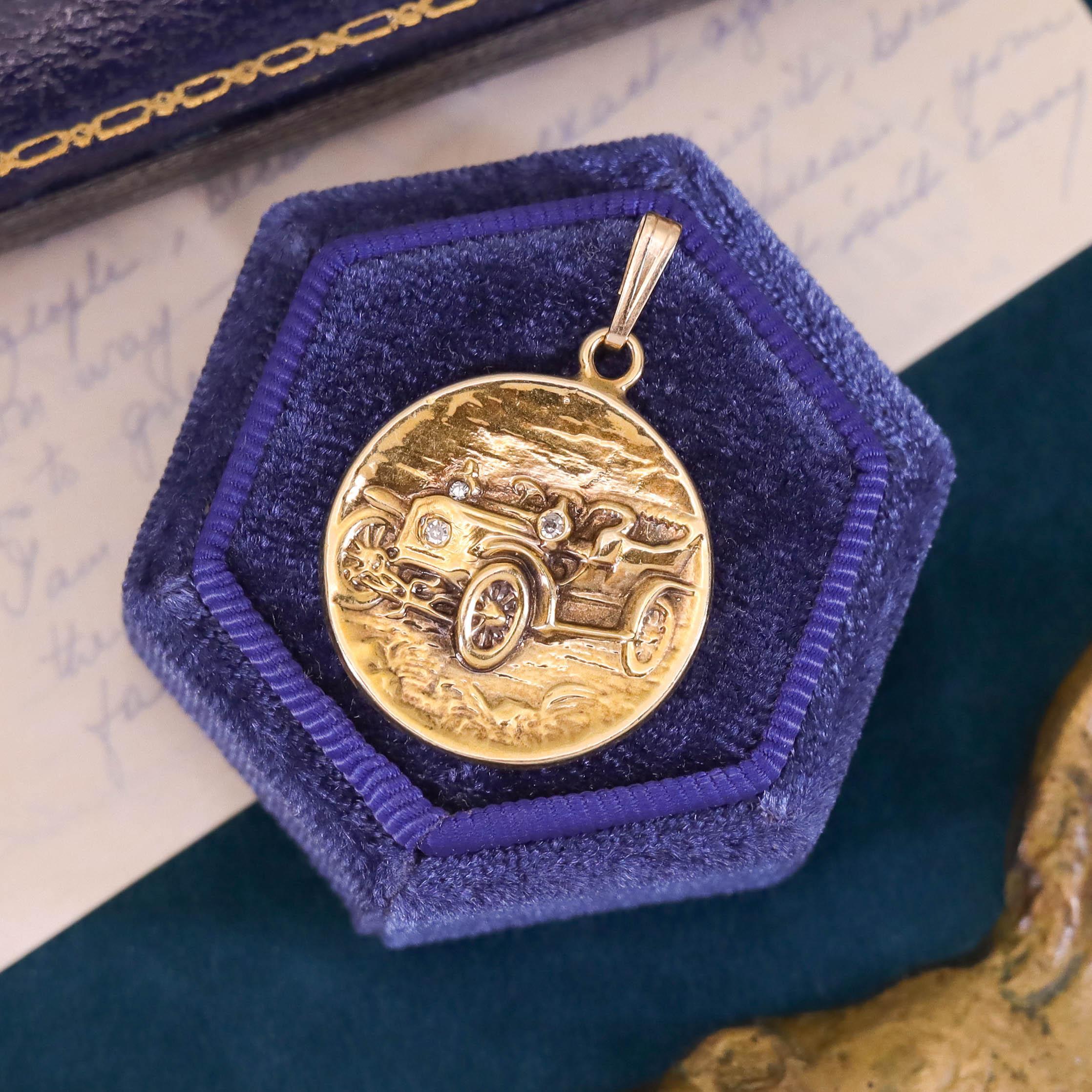 Women's Antique Ford Model B Car Pendant of 14k Gold For Sale