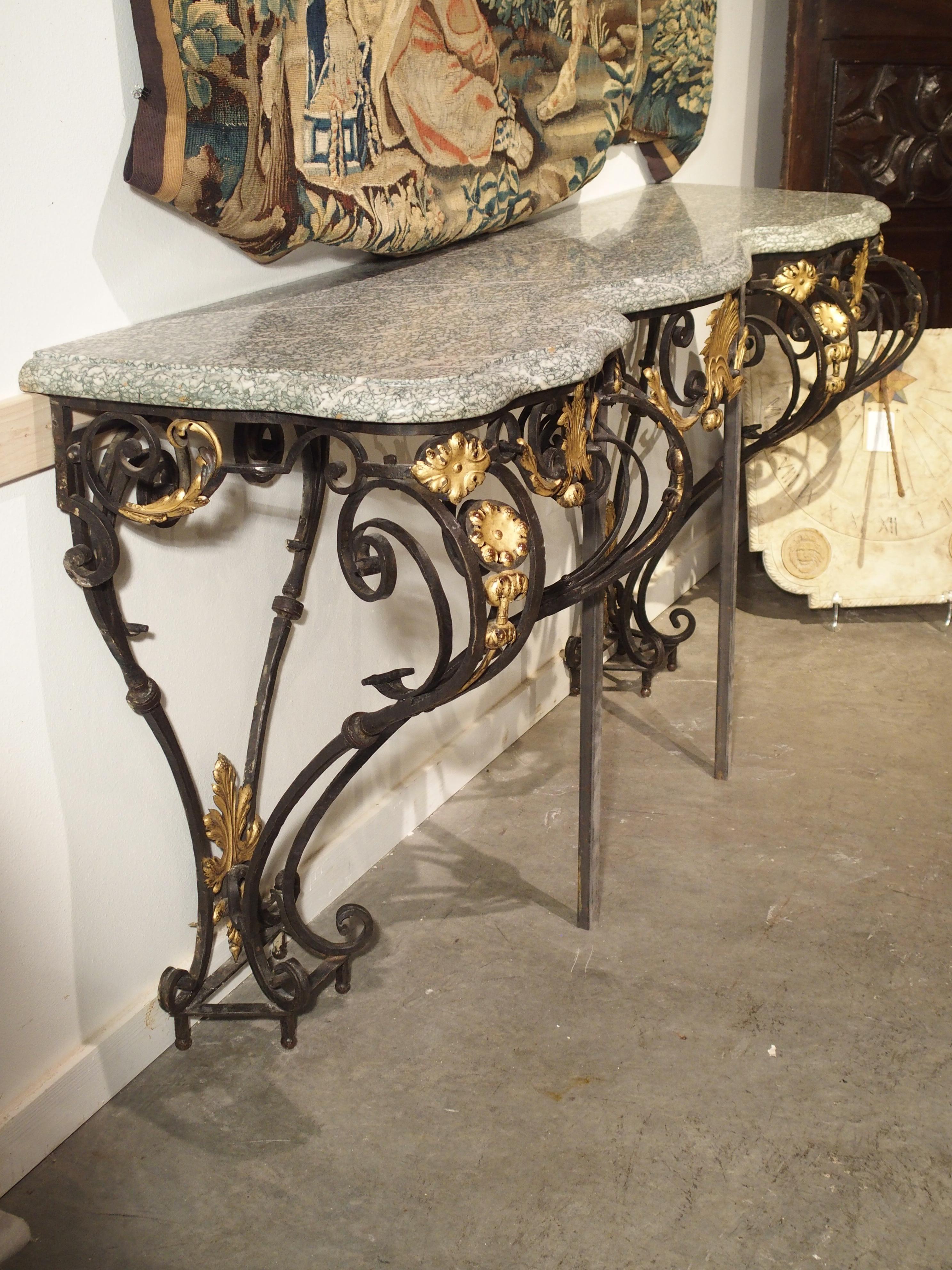 Antique Forged Iron and Gilt Tole Console Table with Marble Top, circa 1850 4