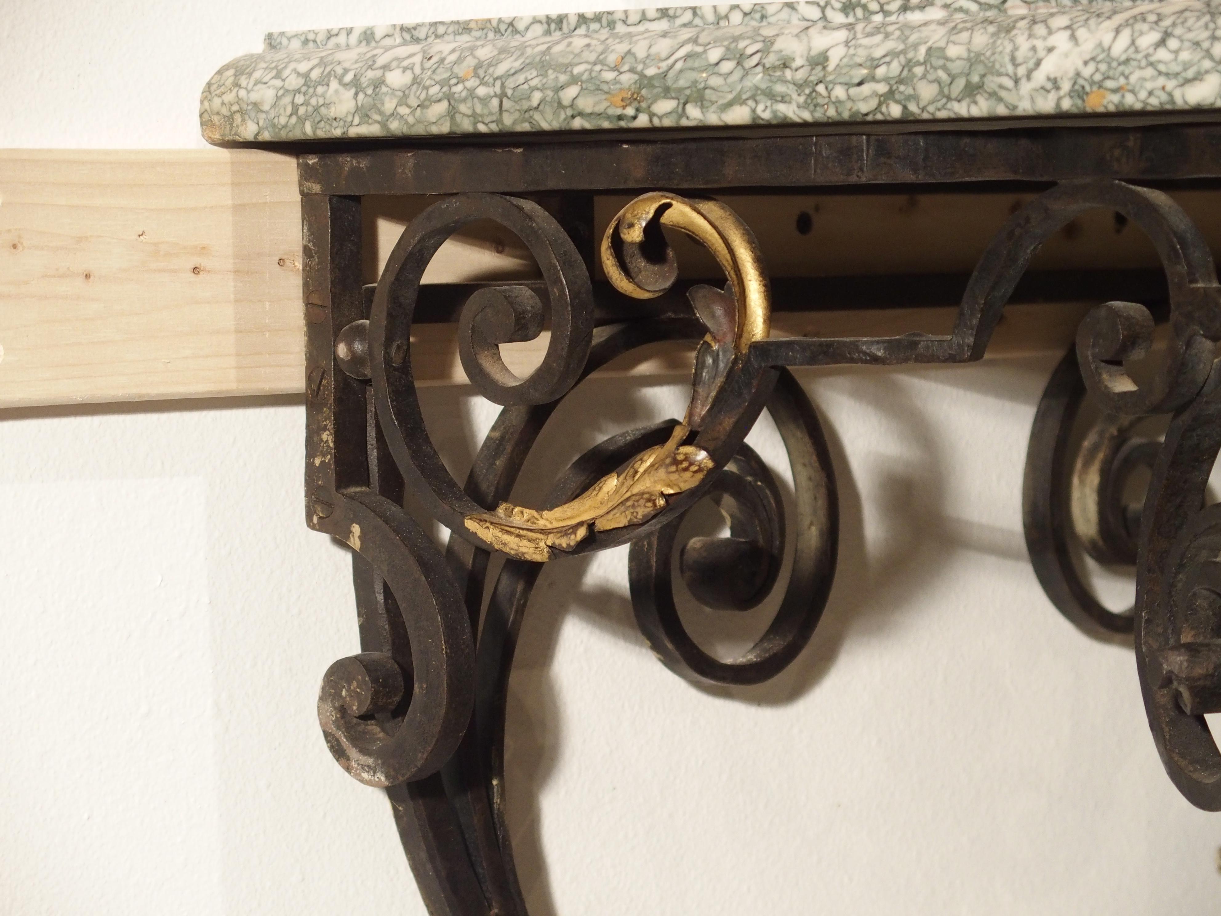 Antique Forged Iron and Gilt Tole Console Table with Marble Top, circa 1850 5