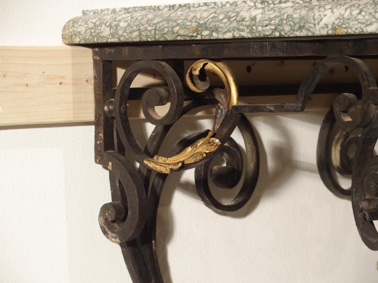 Antique Forged Iron and Gilt Tole Console Table with Marble Top, circa ...