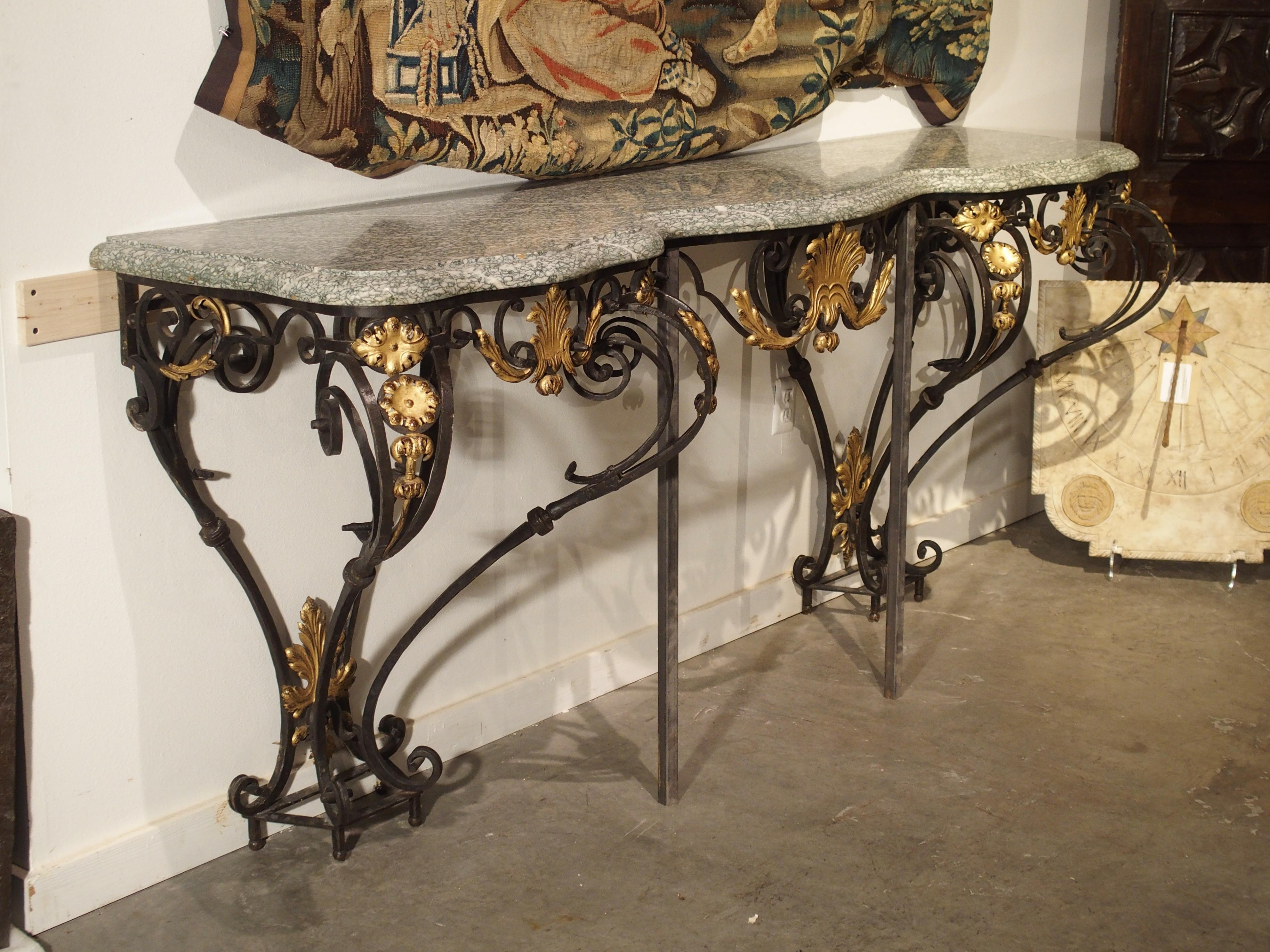 Antique Forged Iron and Gilt Tole Console Table with Marble Top, circa 1850 6