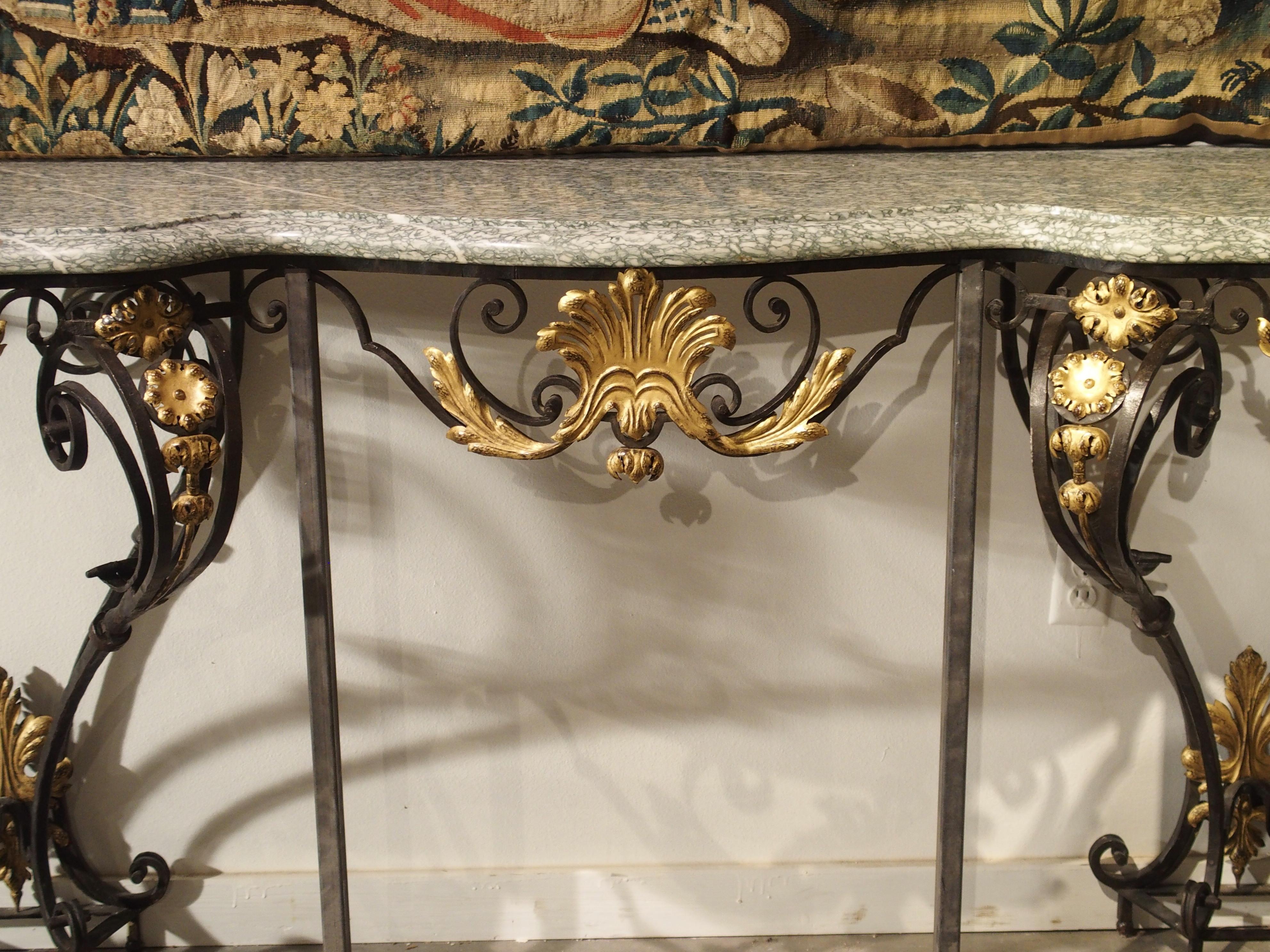 Antique Forged Iron and Gilt Tole Console Table with Marble Top, circa 1850 7