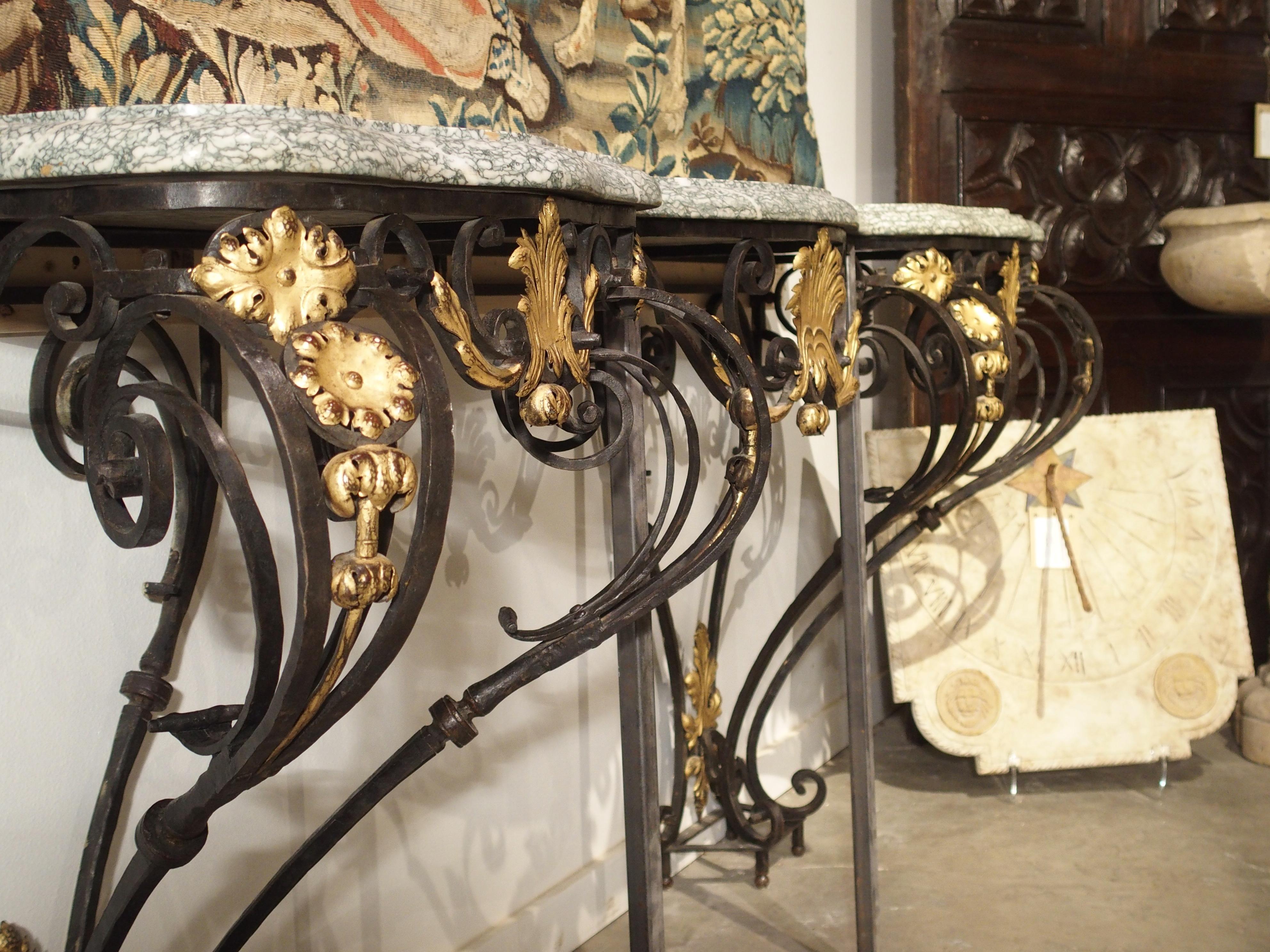 Antique Forged Iron and Gilt Tole Console Table with Marble Top, circa 1850 8