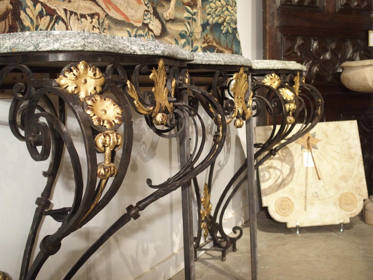 Antique Forged Iron and Gilt Tole Console Table with Marble Top, circa ...