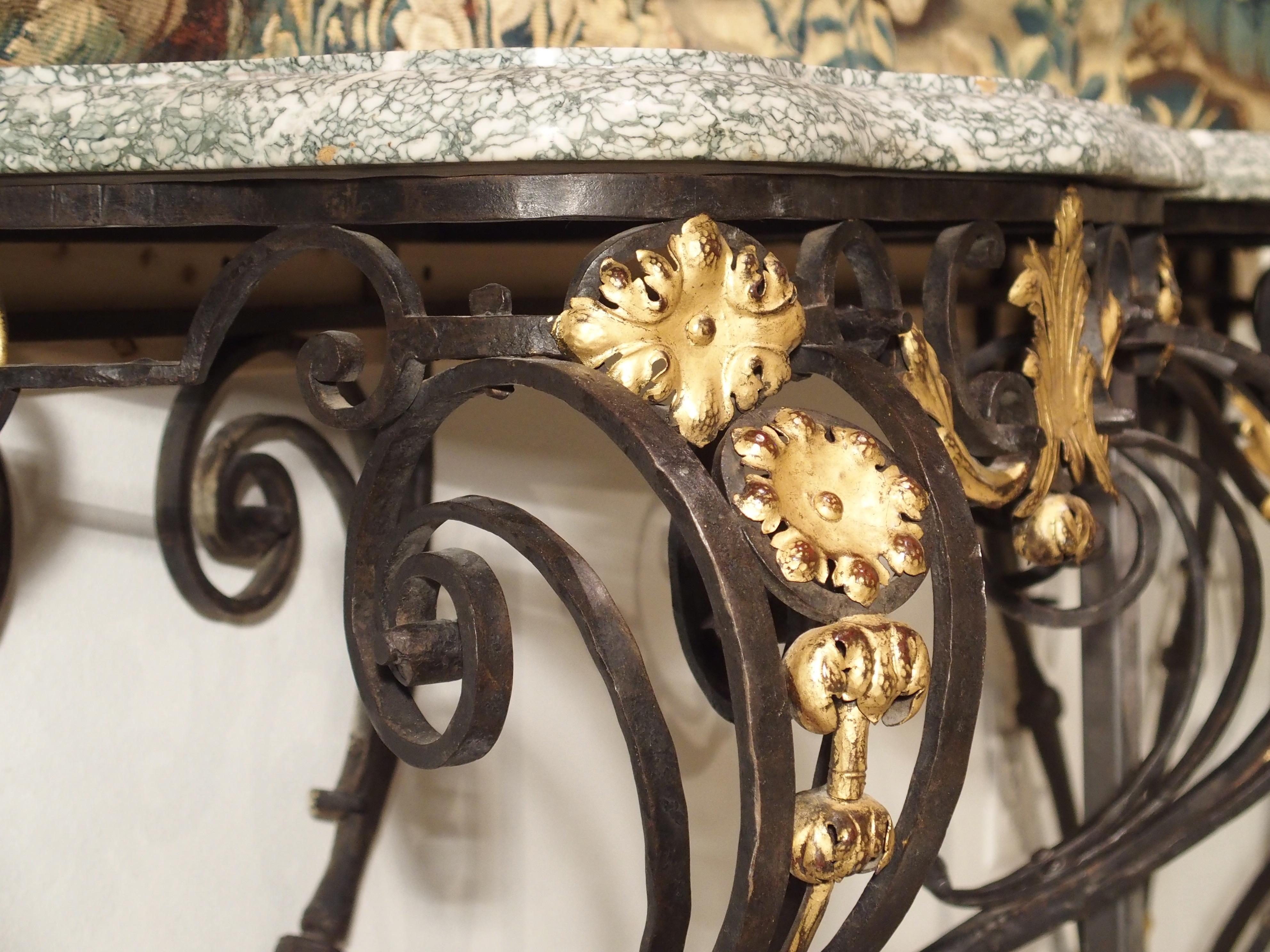 Antique Forged Iron and Gilt Tole Console Table with Marble Top, circa 1850 9