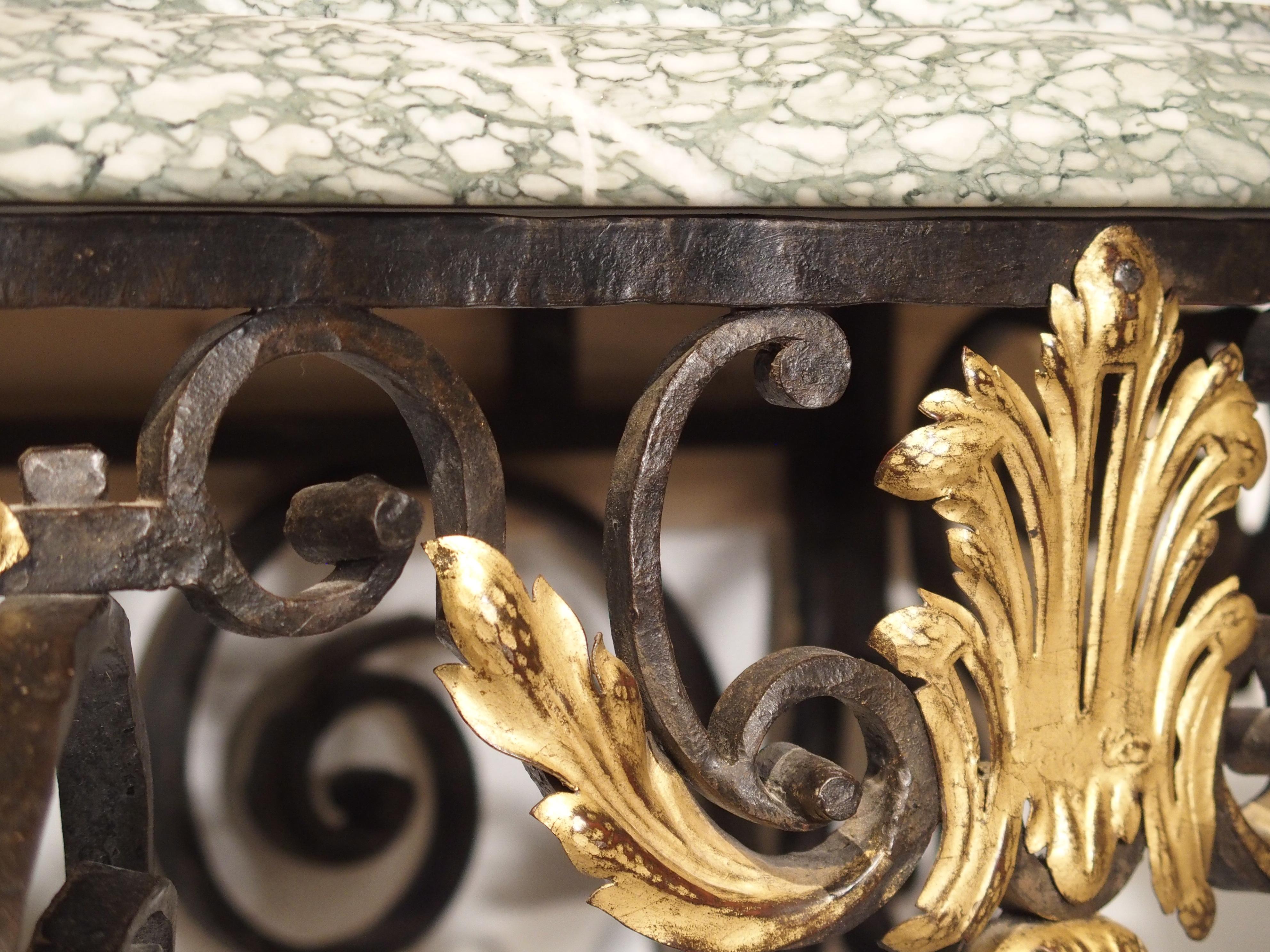 Napoleon III Antique Forged Iron and Gilt Tole Console Table with Marble Top, circa 1850