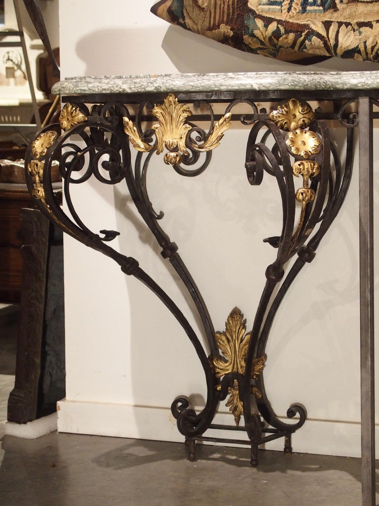 Antique Forged Iron and Gilt Tole Console Table with Marble Top, circa ...