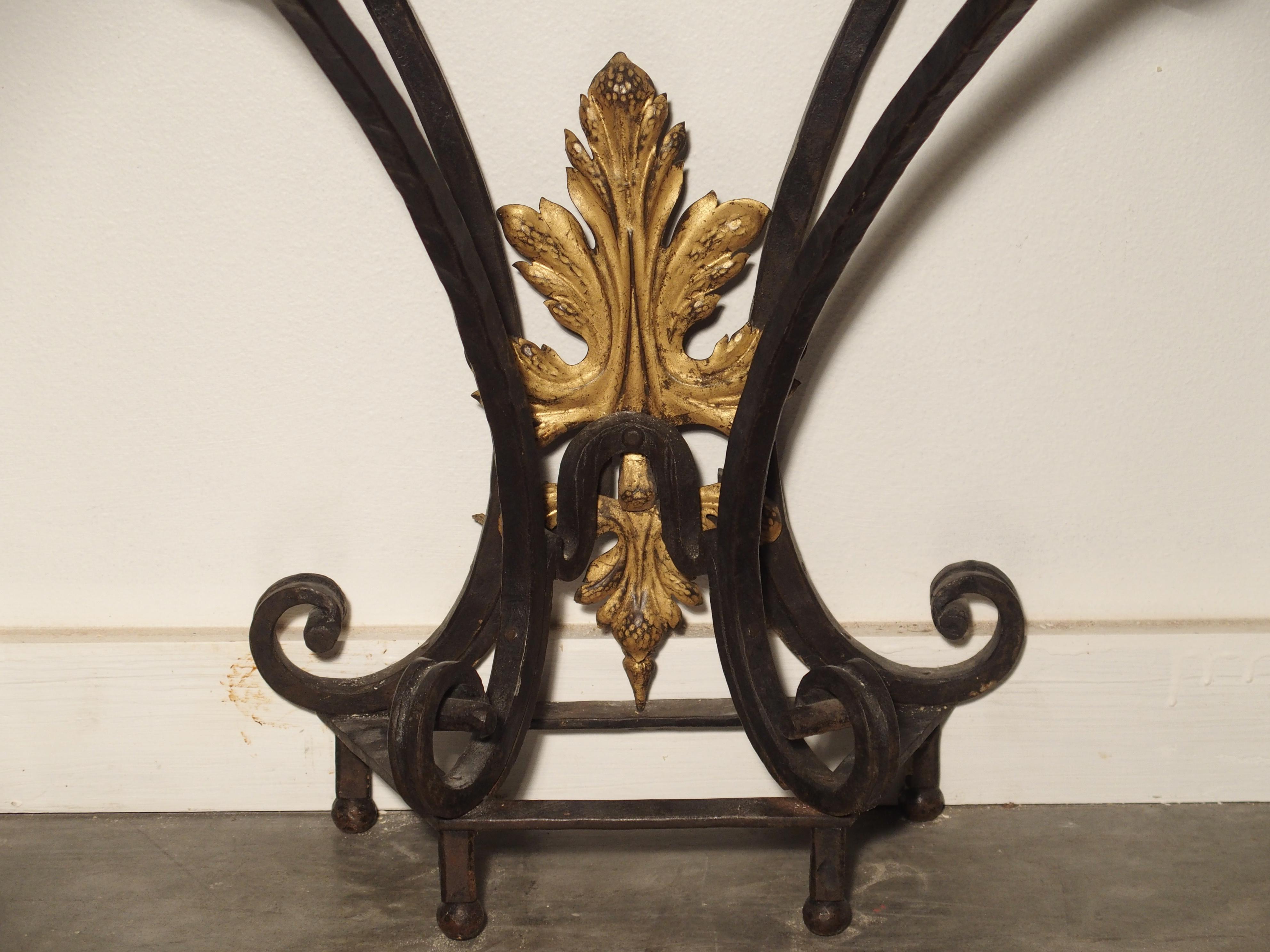 Antique Forged Iron and Gilt Tole Console Table with Marble Top, circa 1850 In Good Condition In Dallas, TX