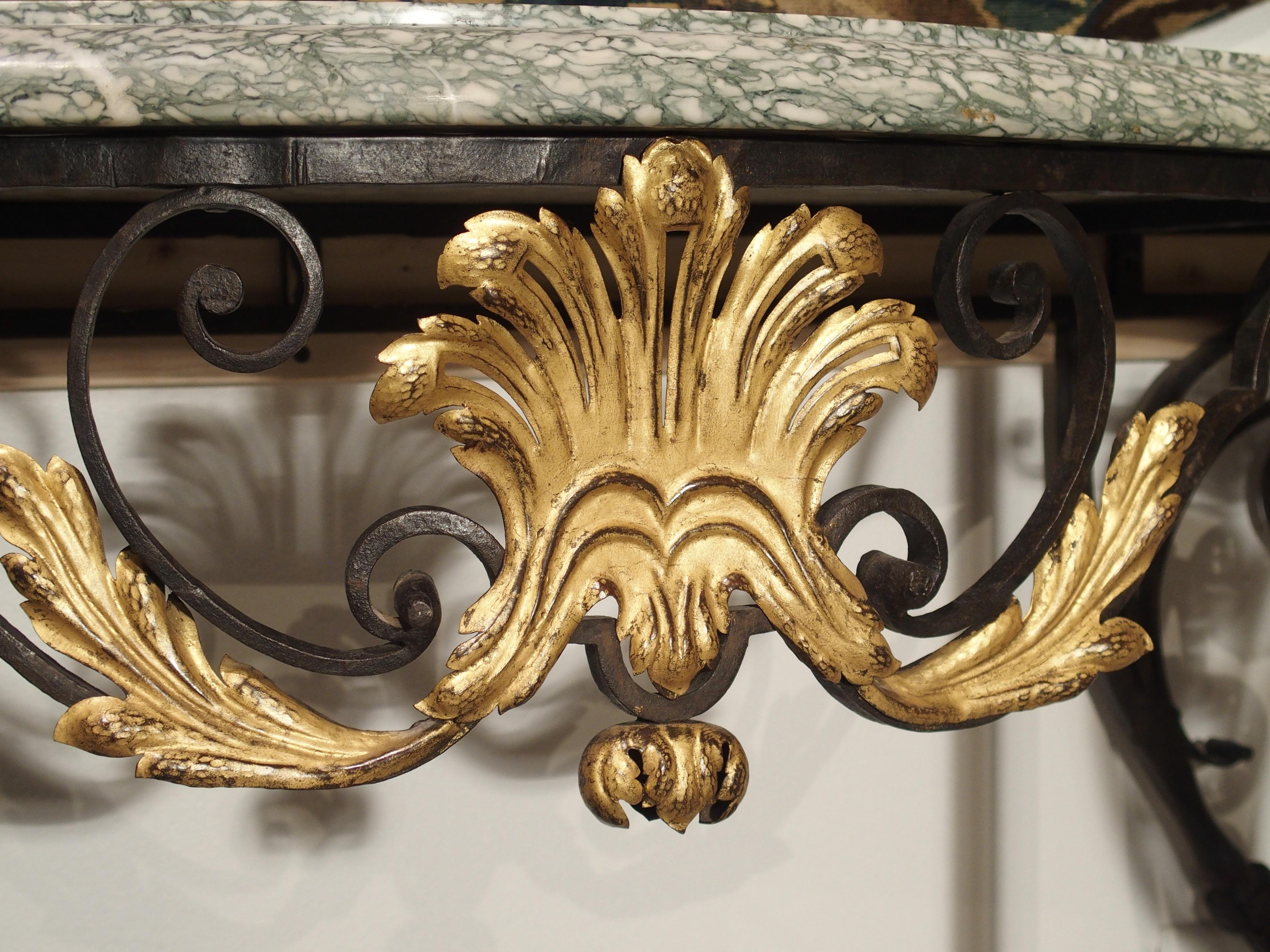 19th Century Antique Forged Iron and Gilt Tole Console Table with Marble Top, circa 1850
