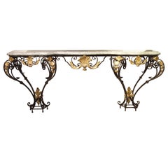 Antique Forged Iron and Gilt Tole Console Table with Marble Top, circa 1850