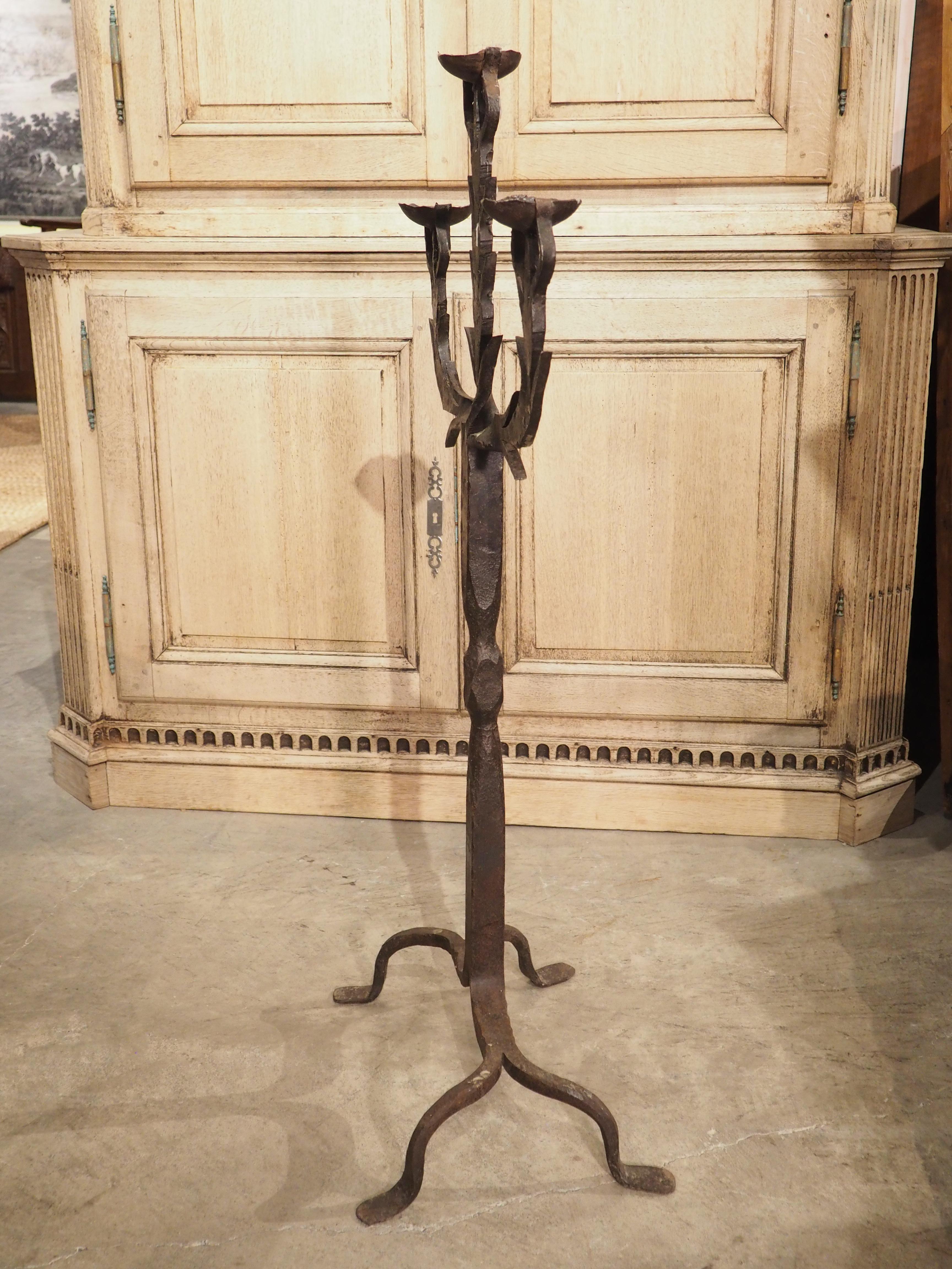Antique Forged Iron Candelabra Torchere from Spain, Circa 1900 For Sale 8