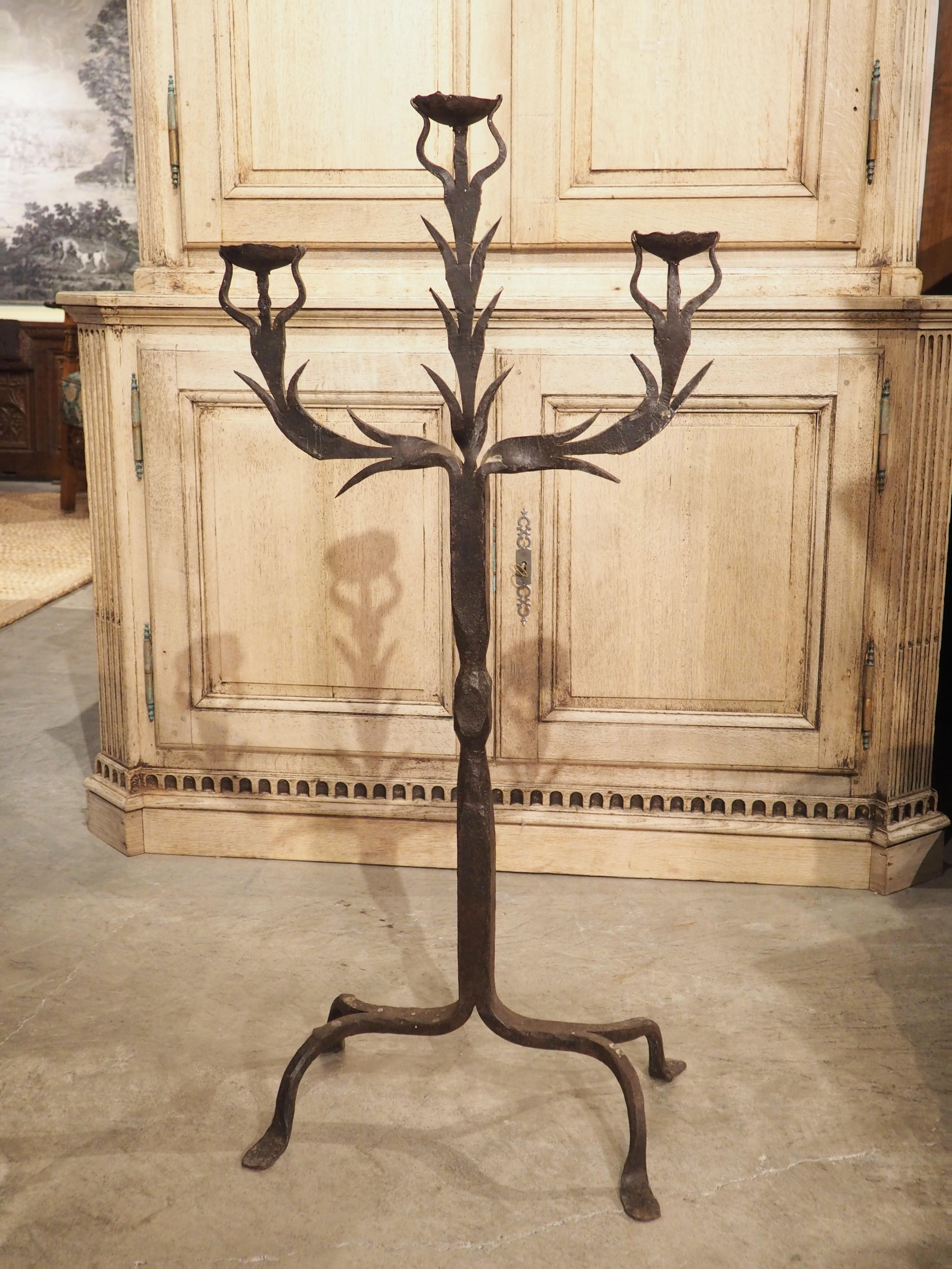 Antique Forged Iron Candelabra Torchere from Spain, Circa 1900 For Sale 10