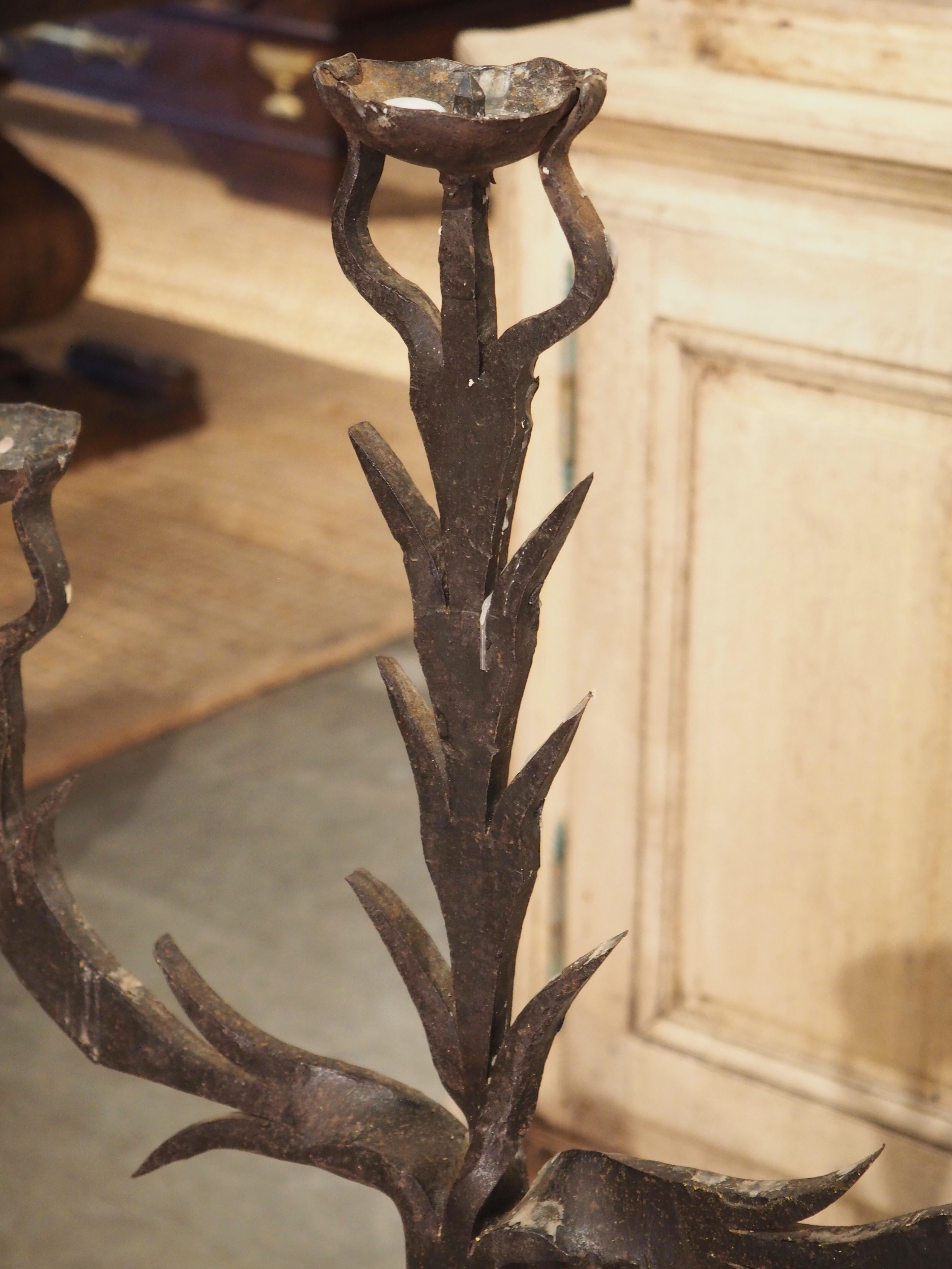 Early 20th Century Antique Forged Iron Candelabra Torchere from Spain, Circa 1900 For Sale