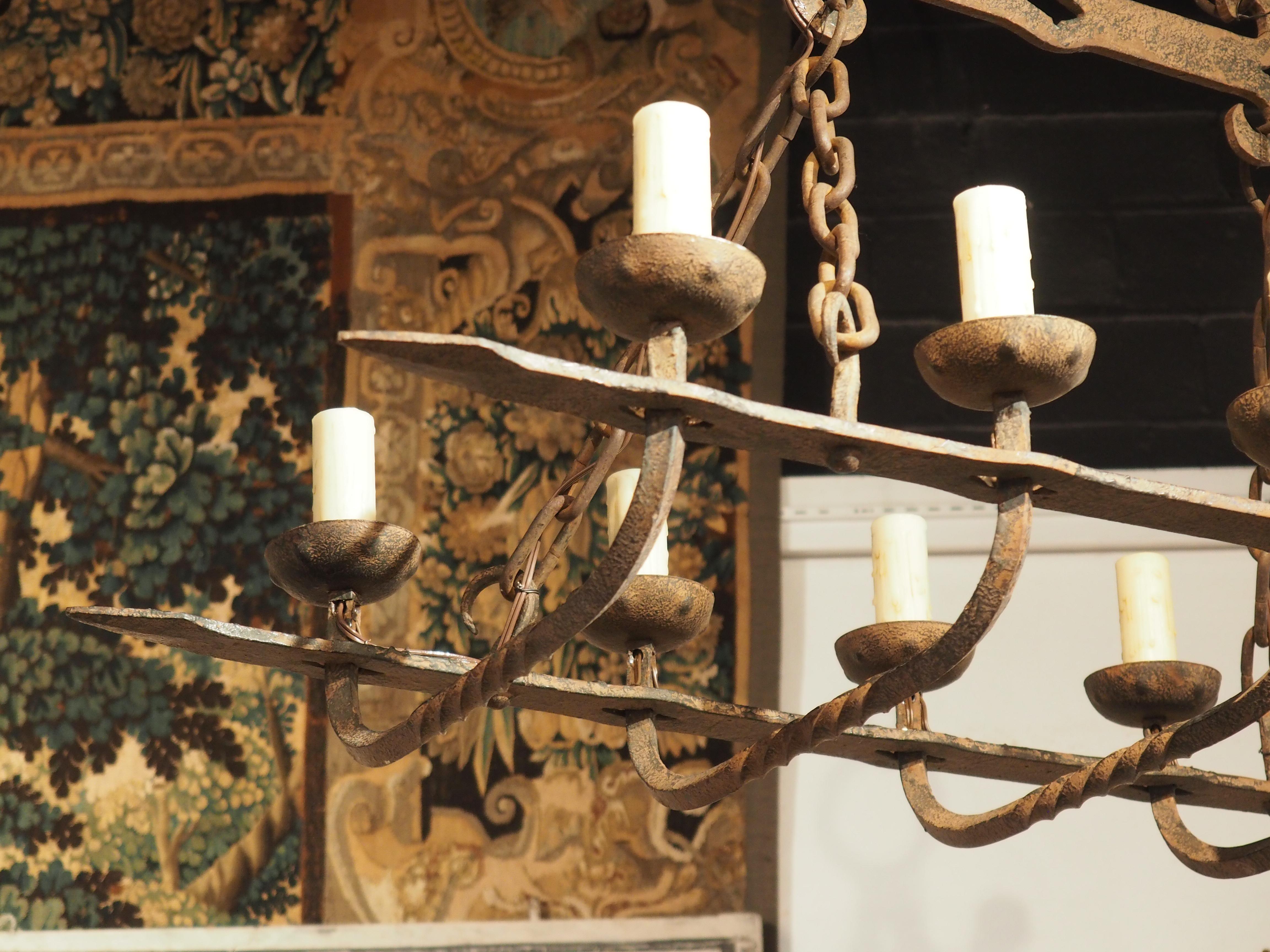 Antique Forged Iron Ten-Light Chandelier from France 6