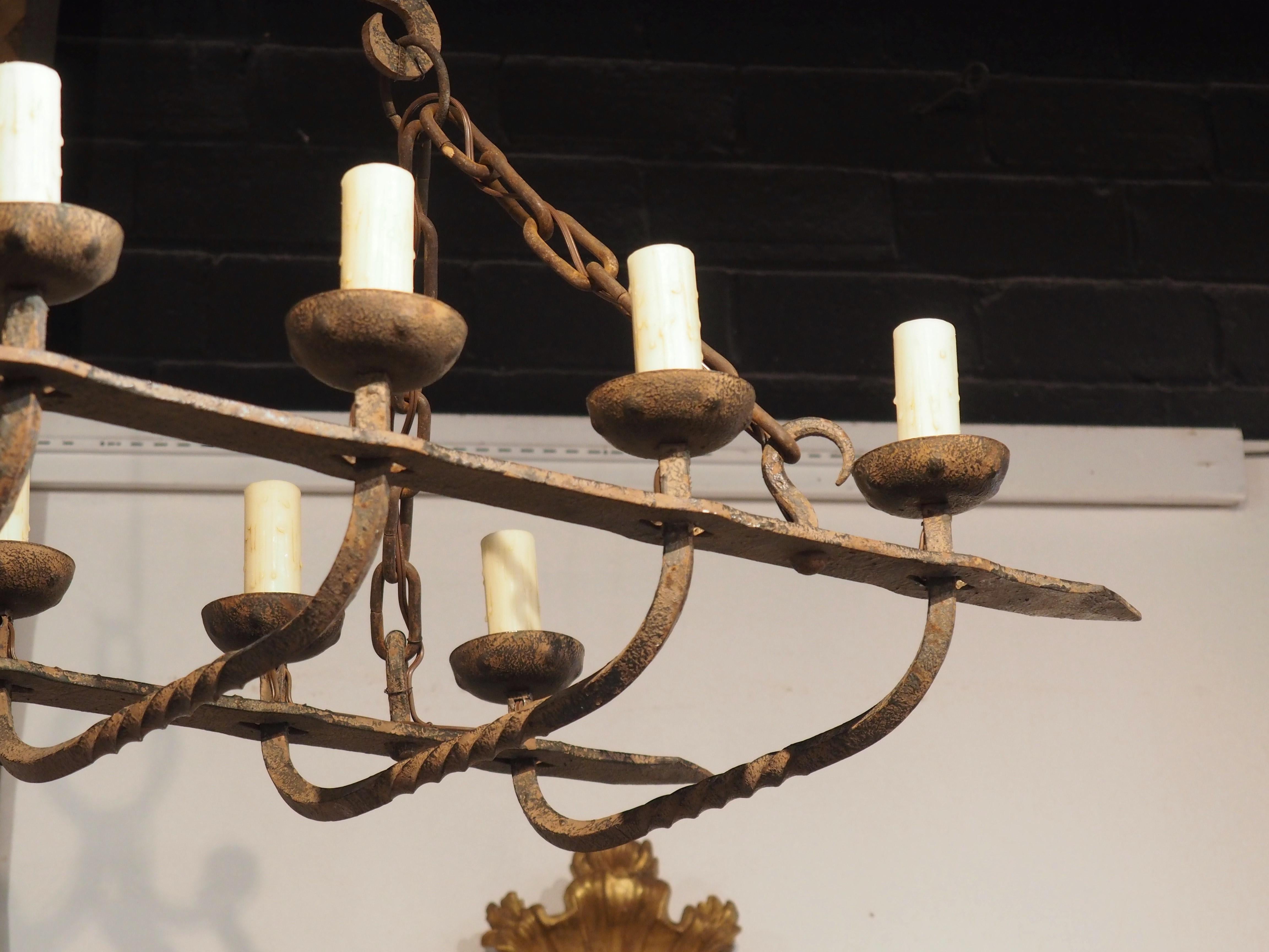 Antique Forged Iron Ten-Light Chandelier from France 7