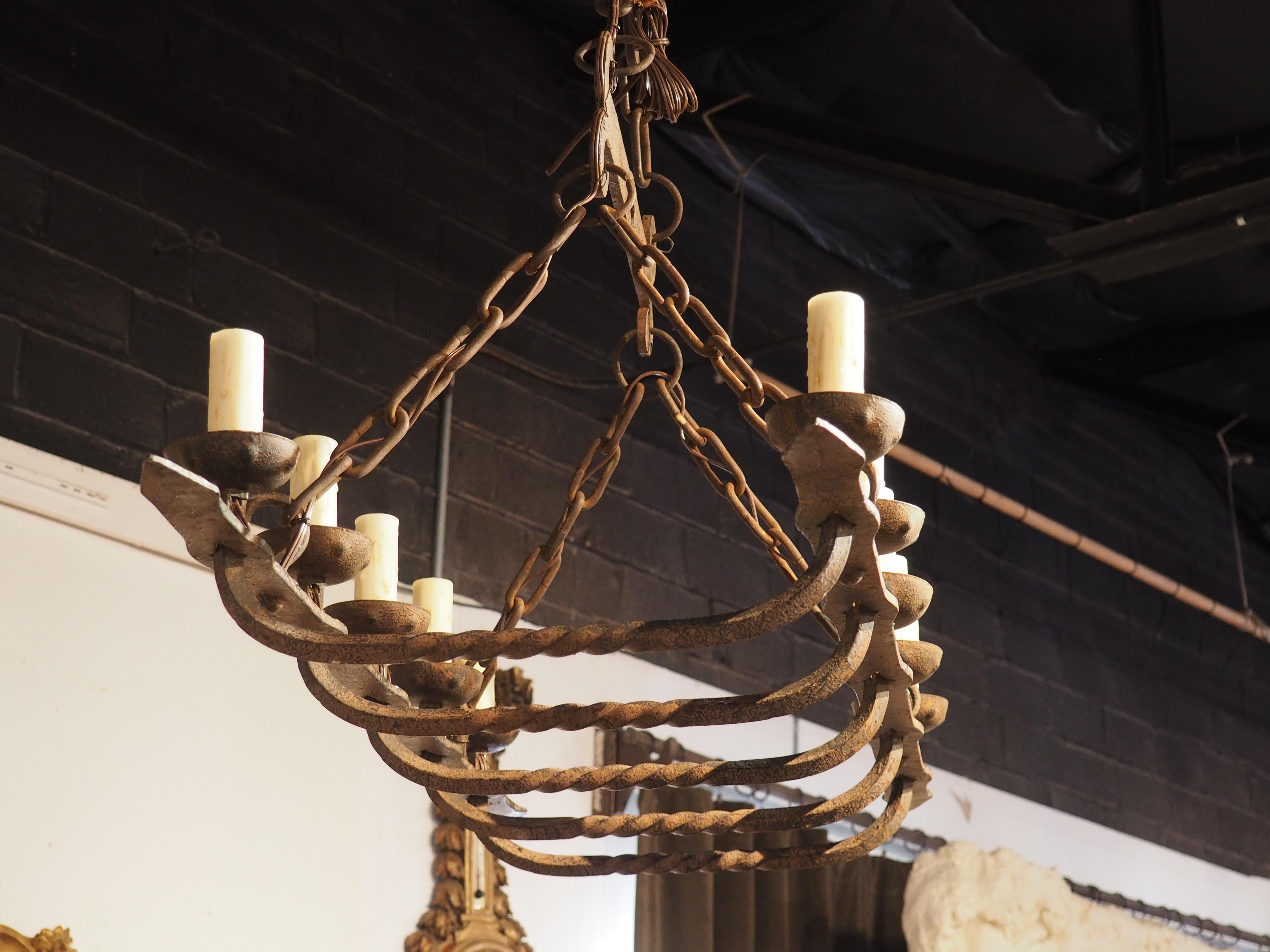 Antique Forged Iron Ten-Light Chandelier from France 8