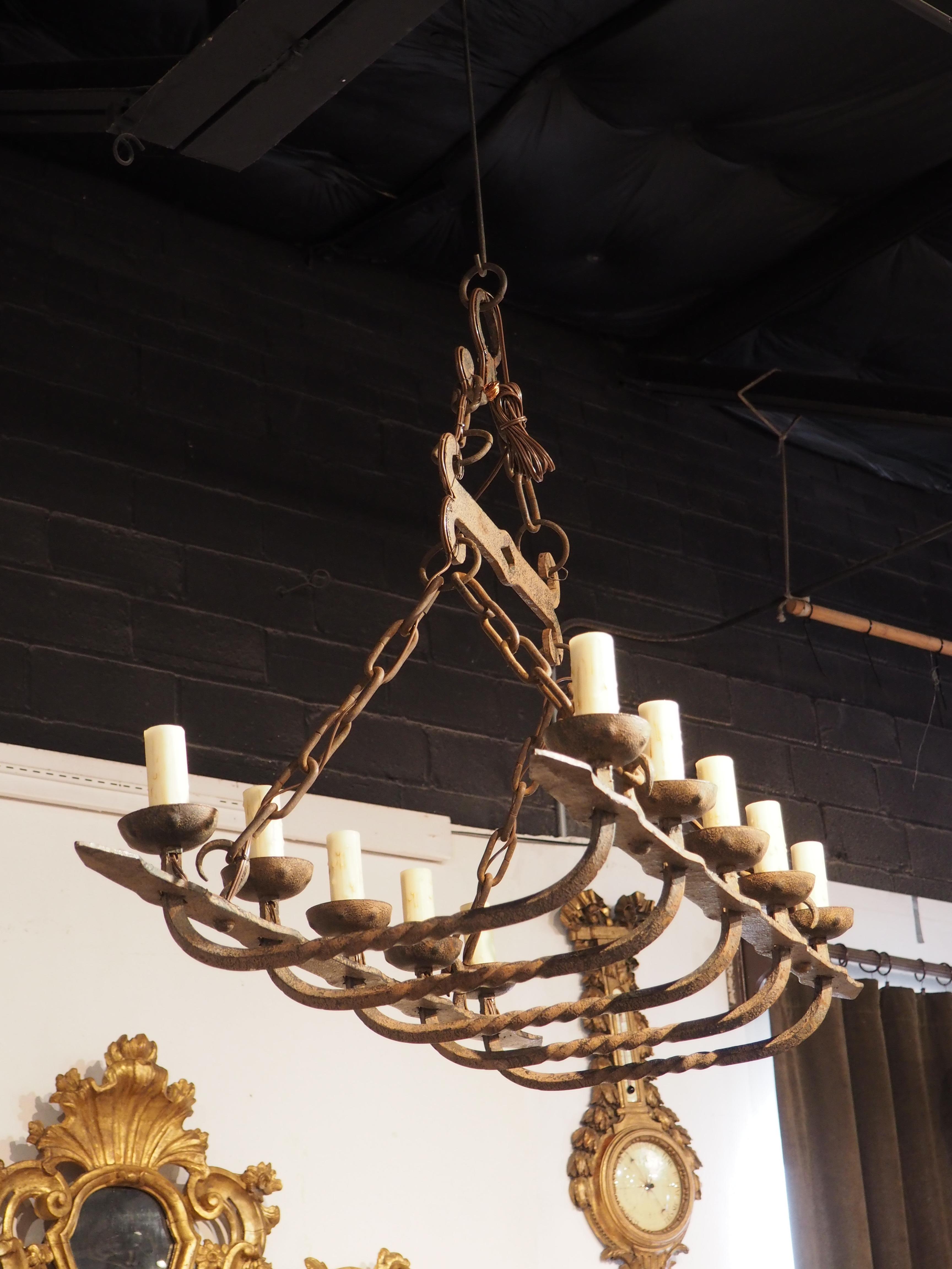Antique Forged Iron Ten-Light Chandelier from France 11