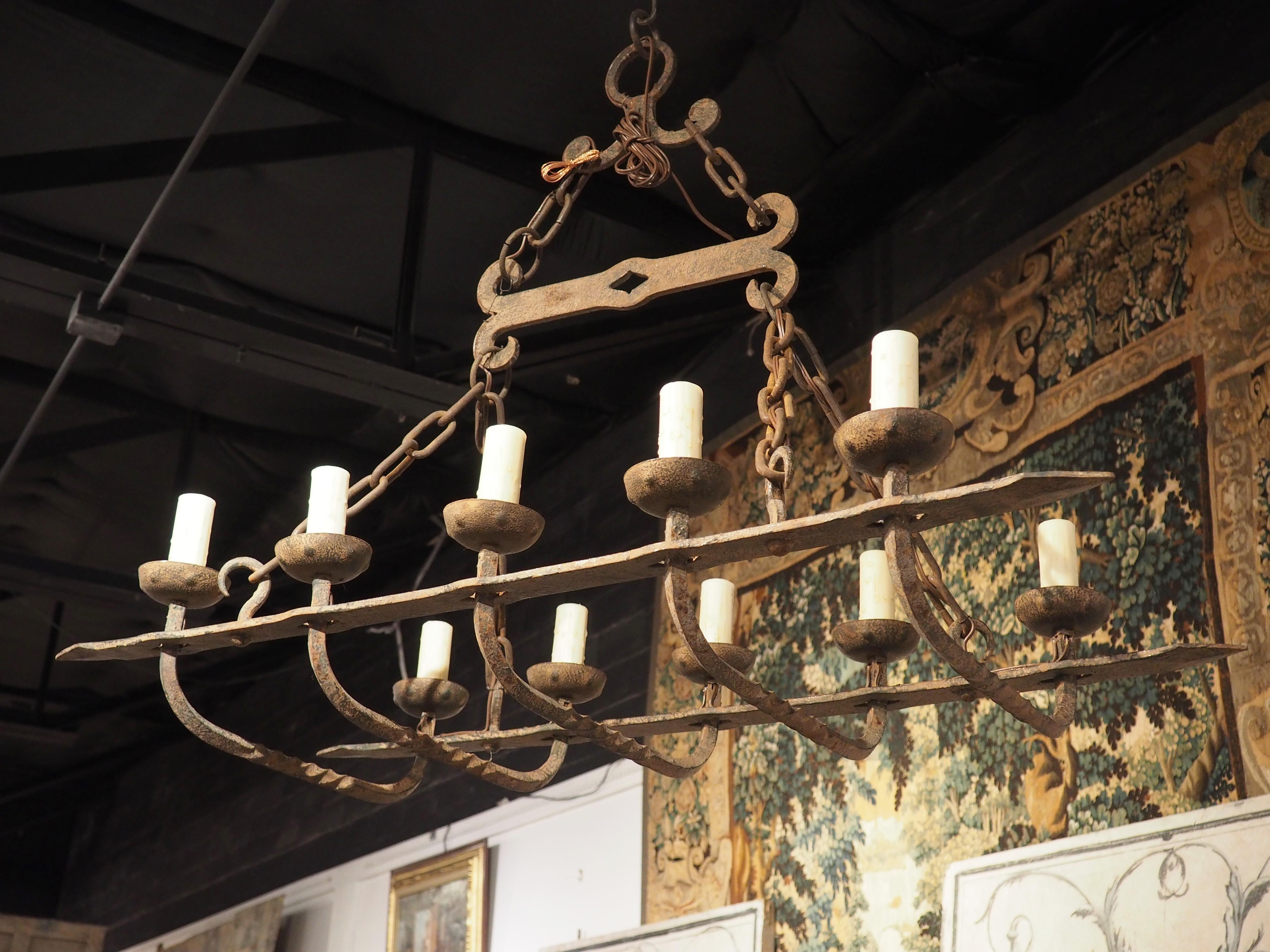 Antique Forged Iron Ten-Light Chandelier from France 3