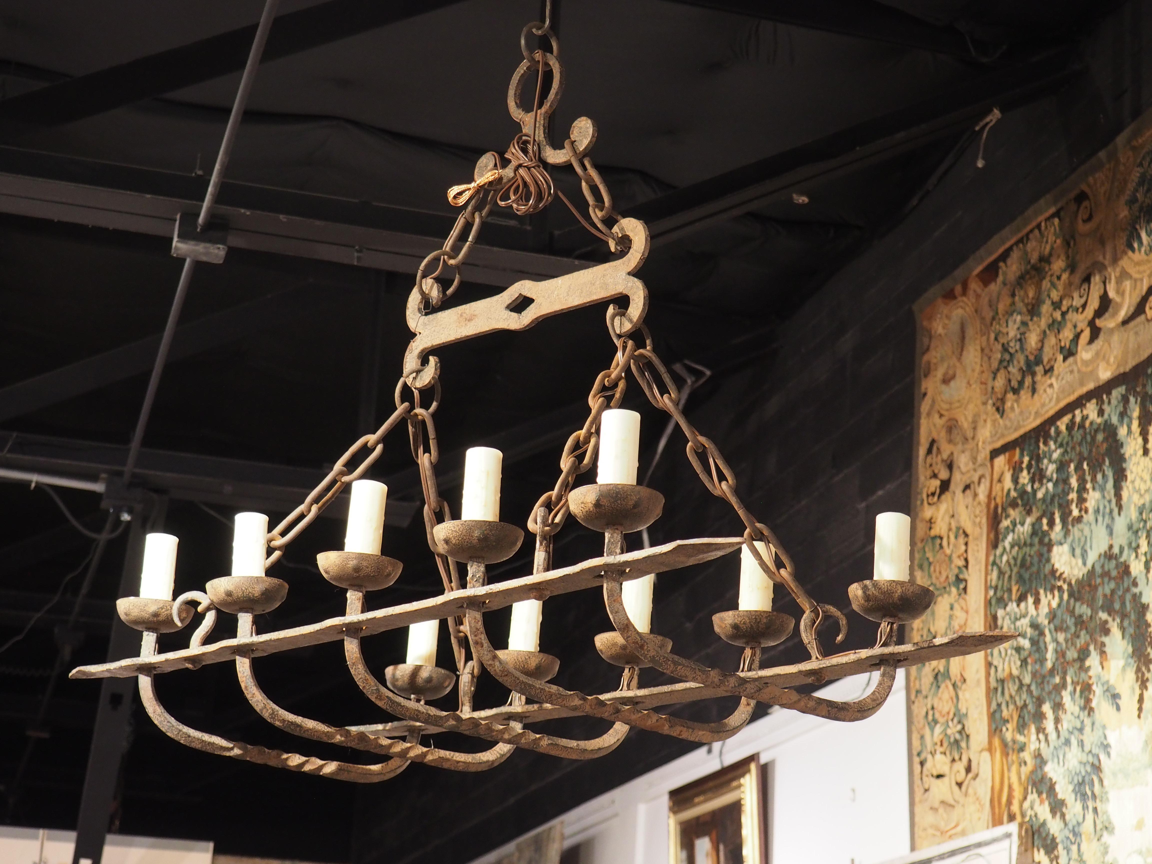 Antique Forged Iron Ten-Light Chandelier from France 4