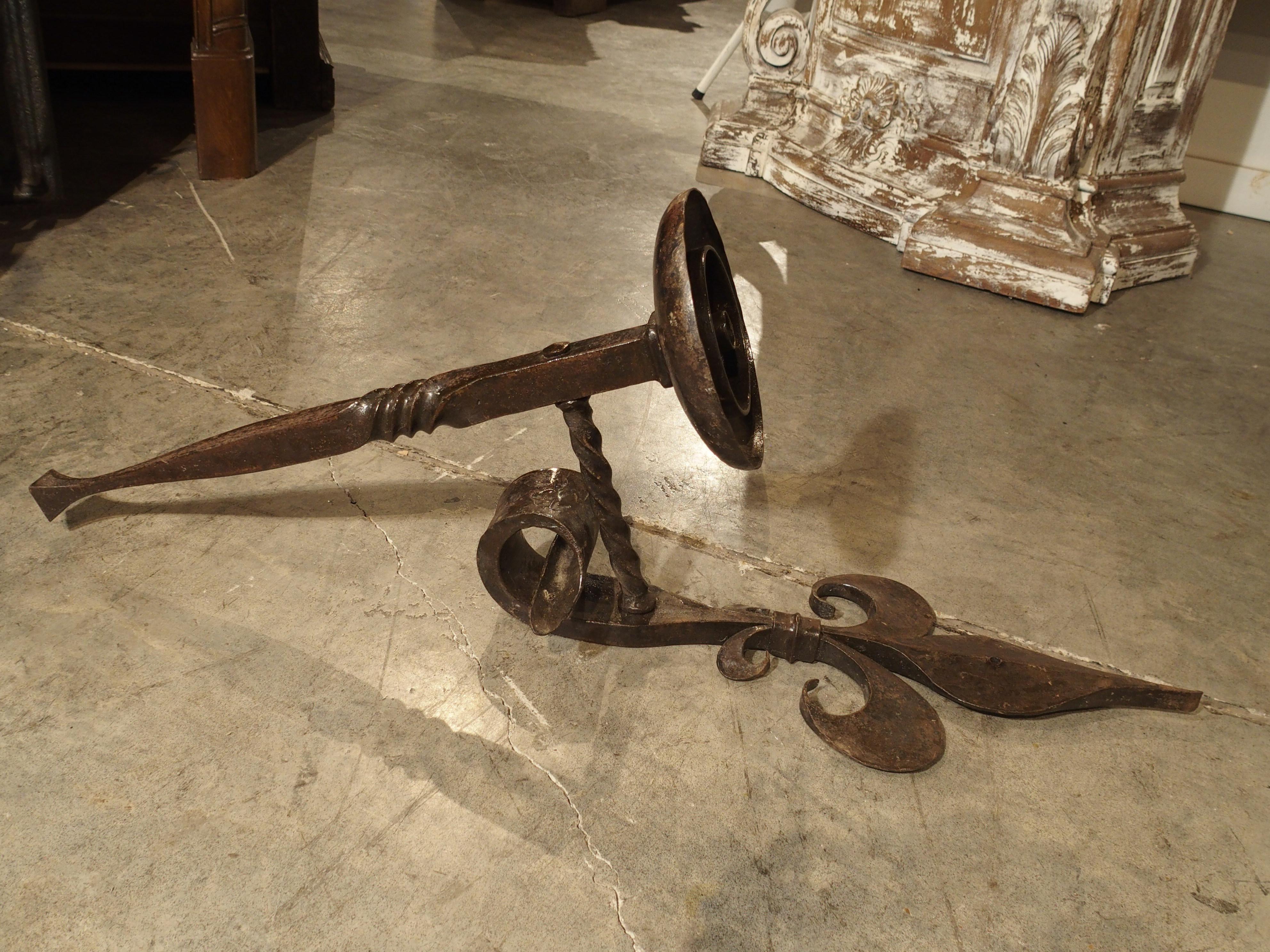 Medieval Antique Forged Iron Fleur-de-Lys Torchere Sconce from France, circa 1900 For Sale