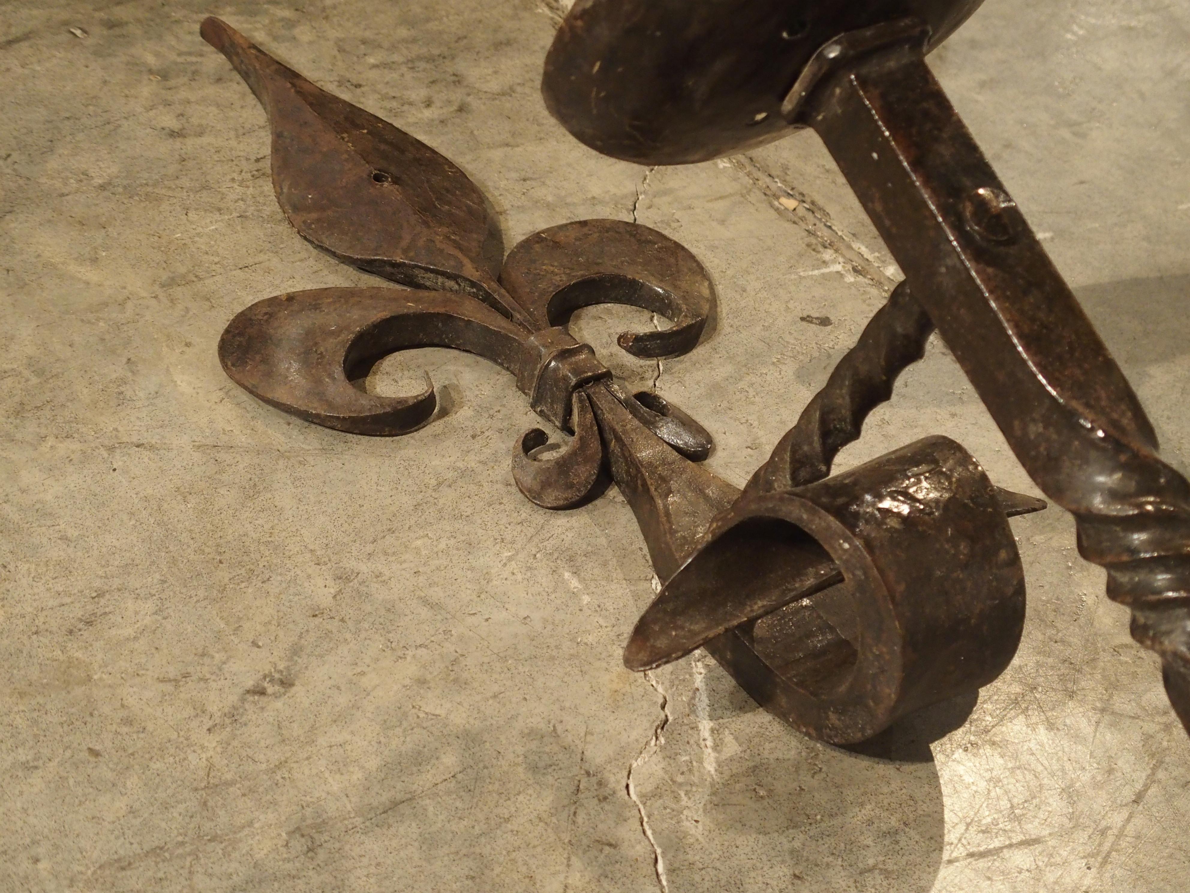 Antique Forged Iron Fleur-de-Lys Torchere Sconce from France, circa 1900 For Sale 2