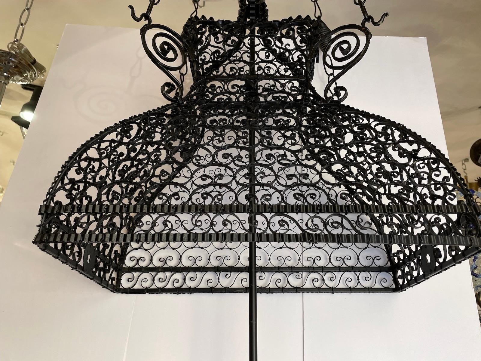 Antique Forged Iron Light Fixture In Good Condition For Sale In New York, NY
