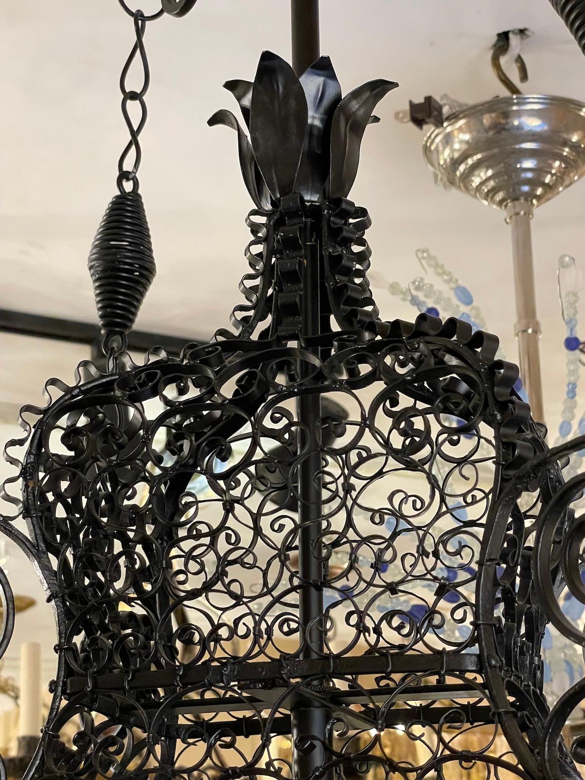 Antique Forged Iron Light Fixture For Sale 1