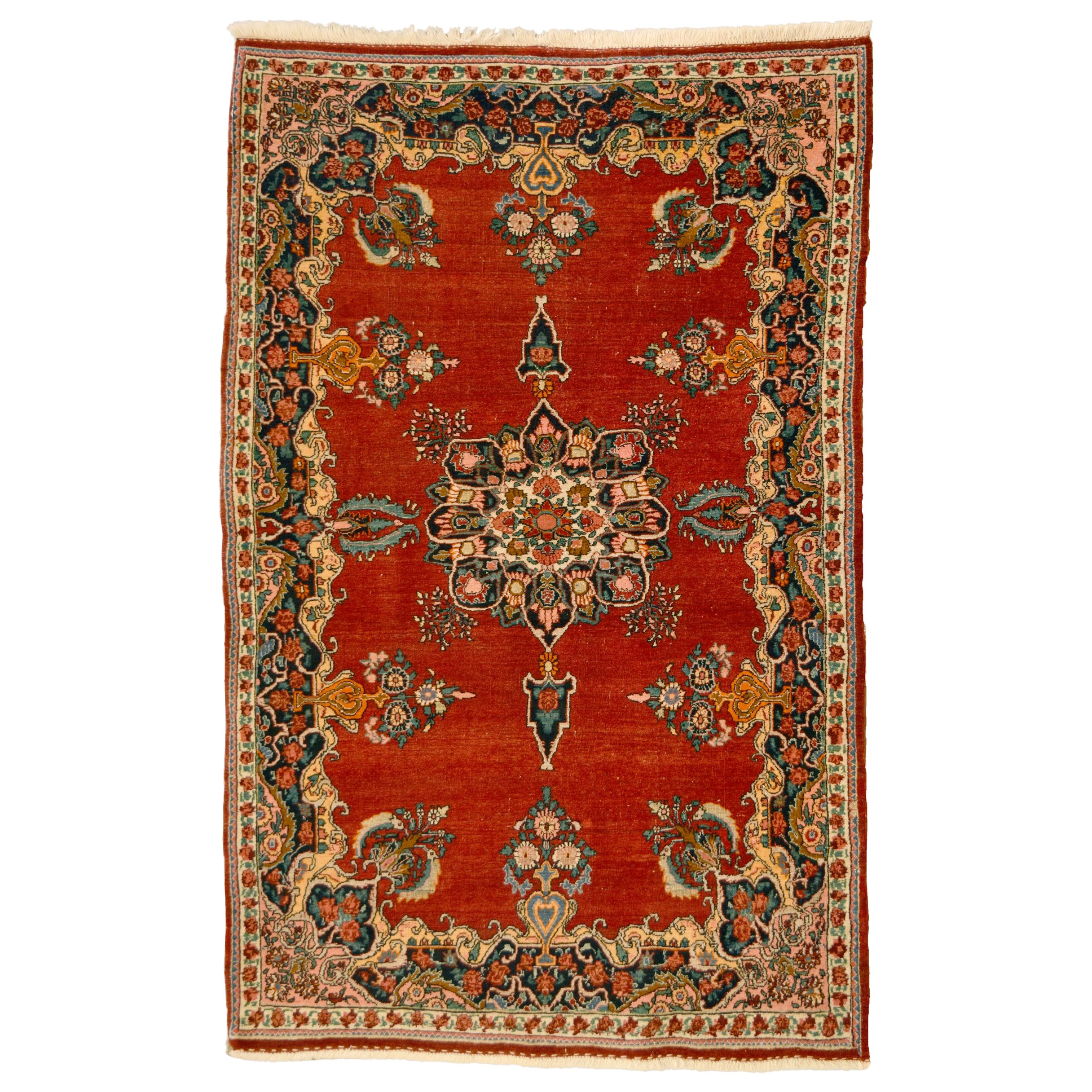 Antigua Alfombra Persa Formal Bidjar de 1900 en Rojo, Azul y Dorado, 4' x 6'