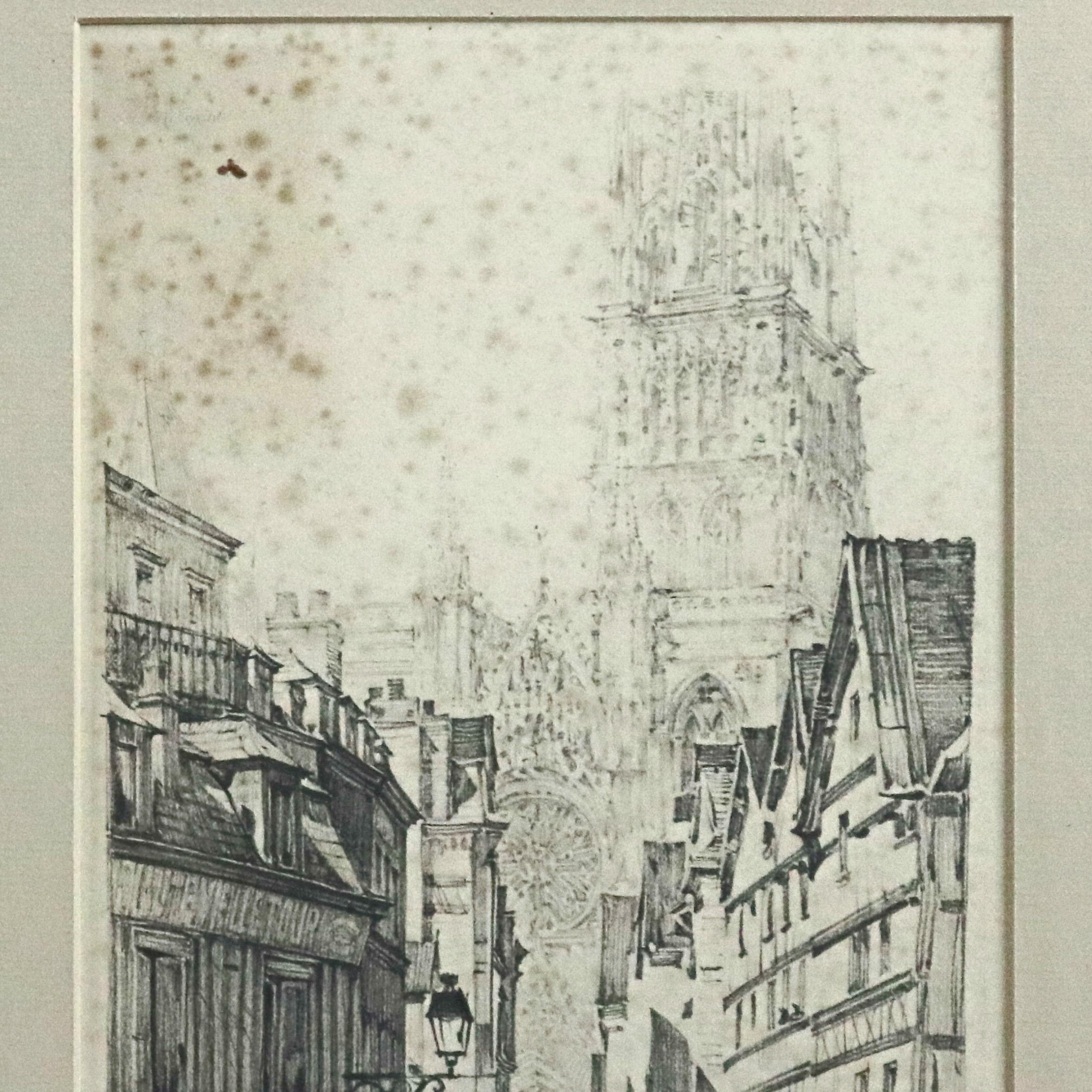 American Antique Foster Brothers Framed Etching of Cathedral after K. Conant, circa 1910 For Sale