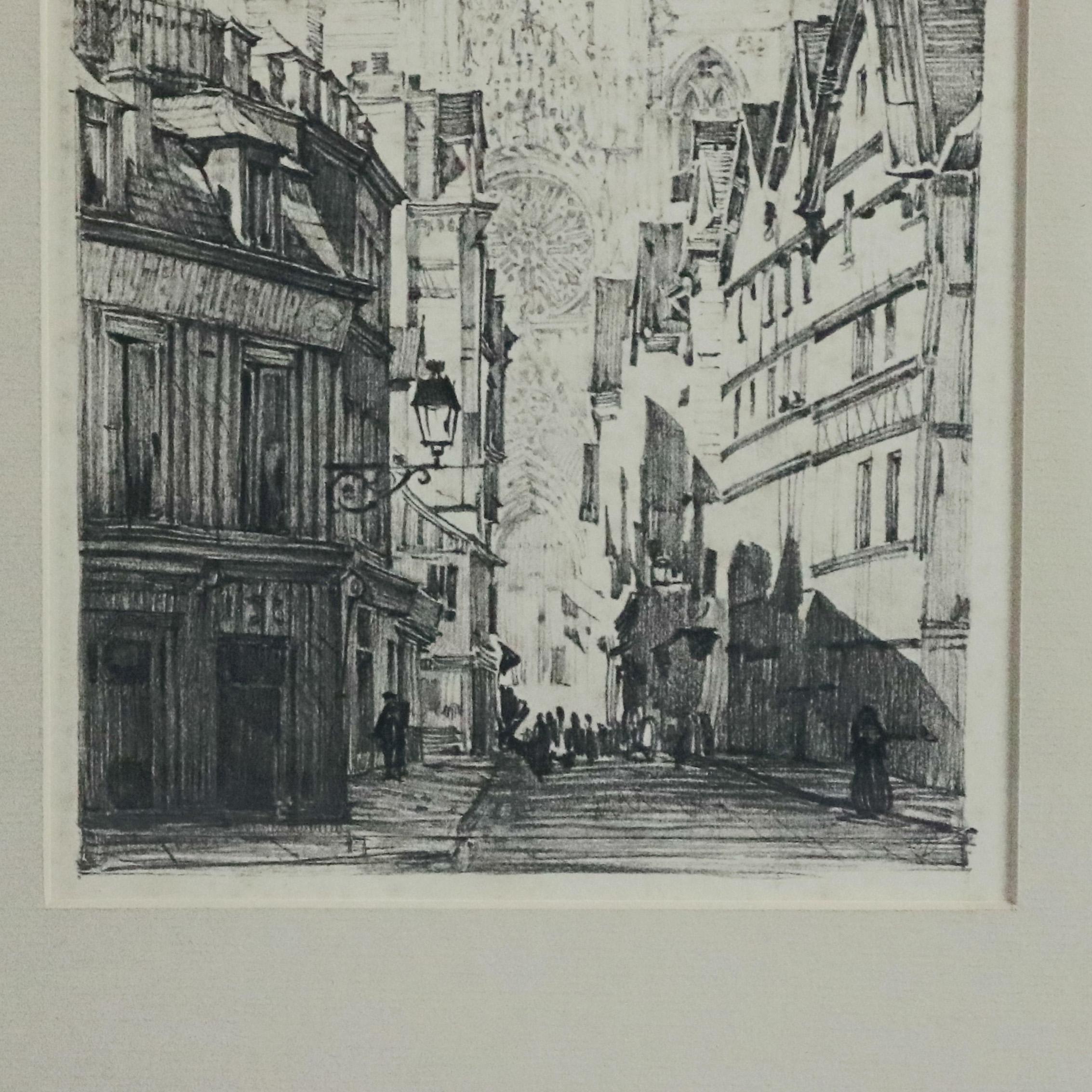 Carved Antique Foster Brothers Framed Etching of Cathedral after K. Conant, circa 1910 For Sale