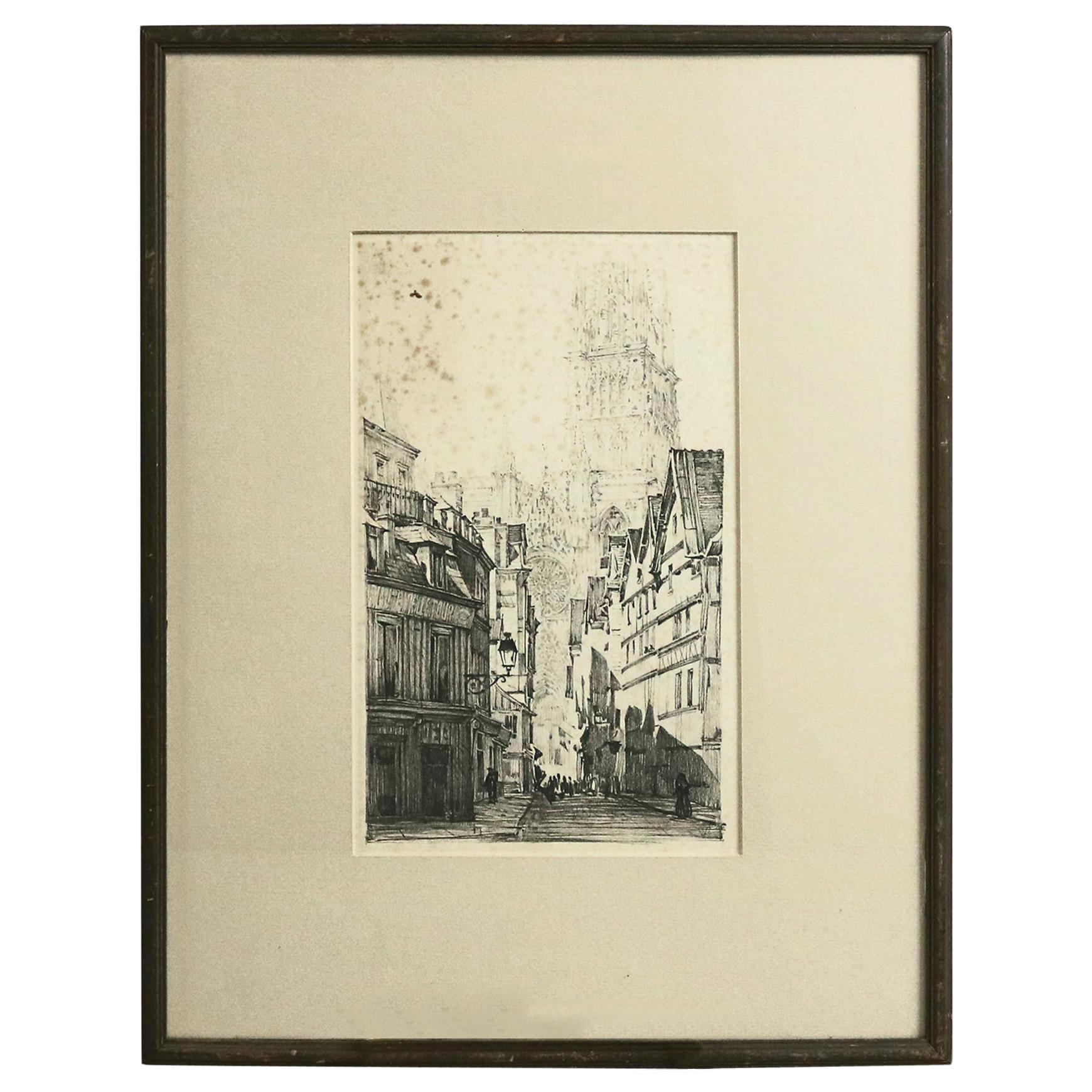 Antique Foster Brothers Framed Etching of Cathedral after K. Conant, circa 1910