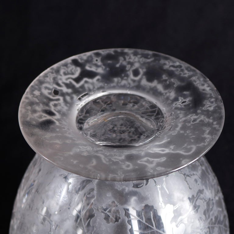 Antique Fostoria Acid Etched Floral Art Glass Footed Vase, 20th Century In Good Condition For Sale In Big Flats, NY