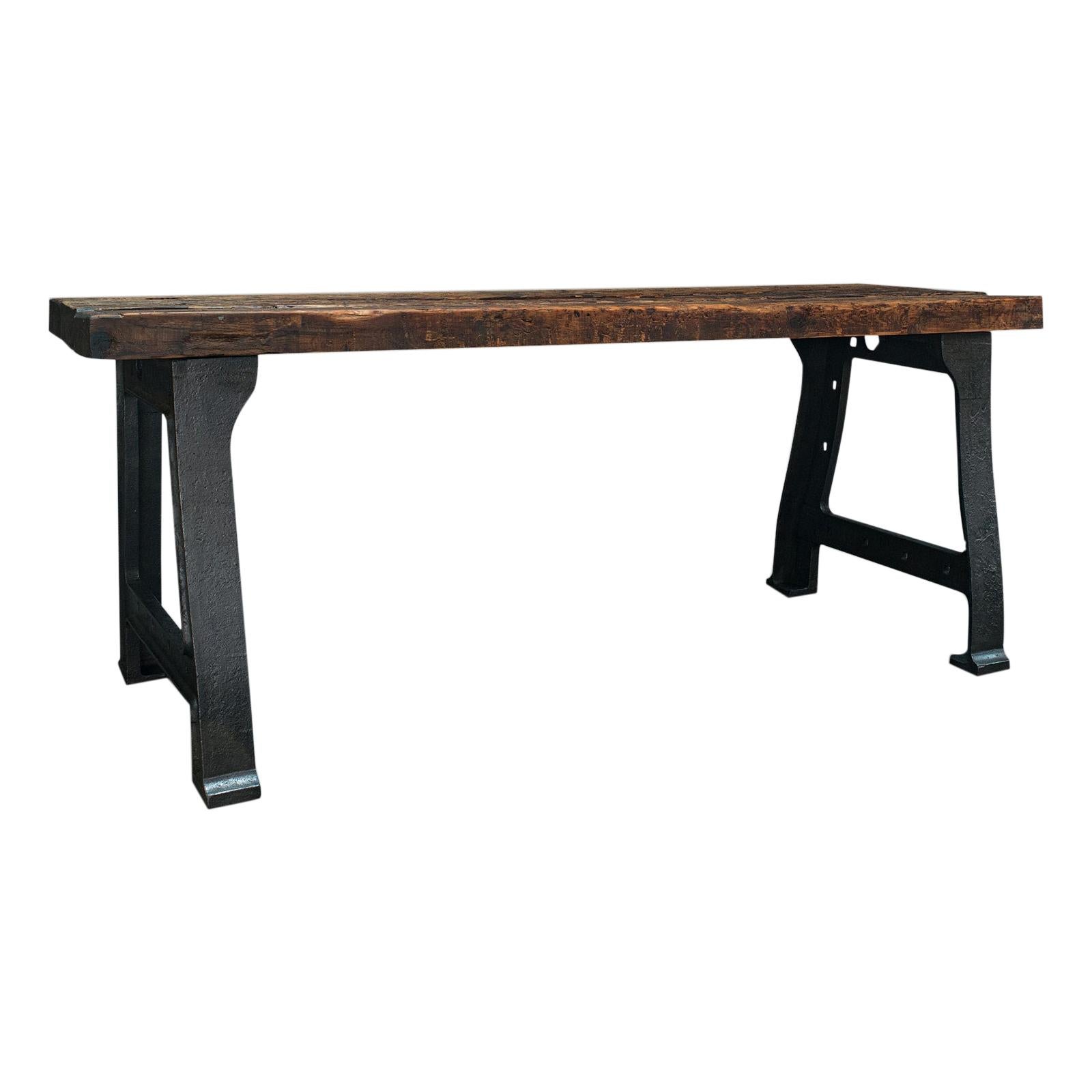 Antique Foundry Table, English, Pine, Iron, Heavy, Industrial Taste, Victorian For Sale