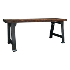 Table de fonderie ancienne anglaise, pin, fer, lourde, goût industriel, victorienne