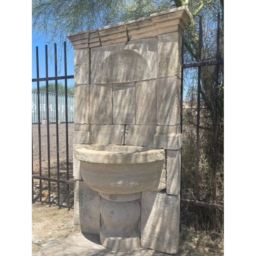 Limestone Re-Edition Fountain with Antique Basin For Sale