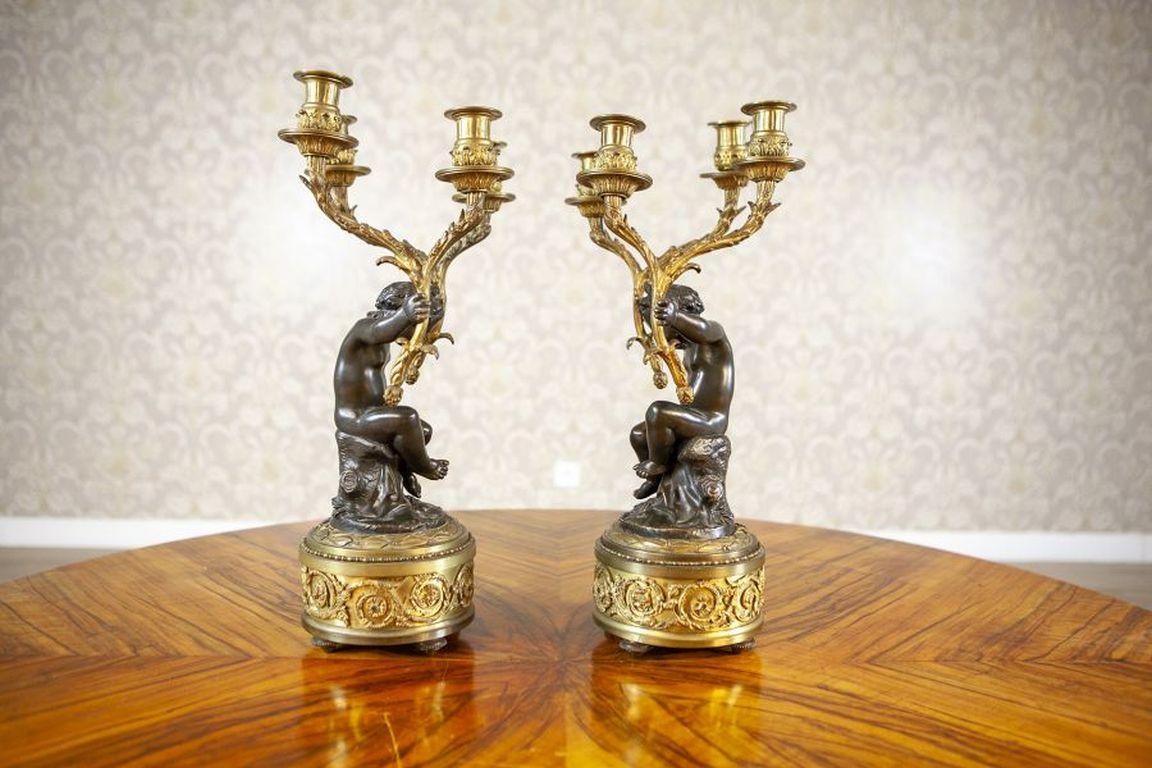 Napoleon III Two 19th-Century Bronze Four-Armed Candelabras For Sale