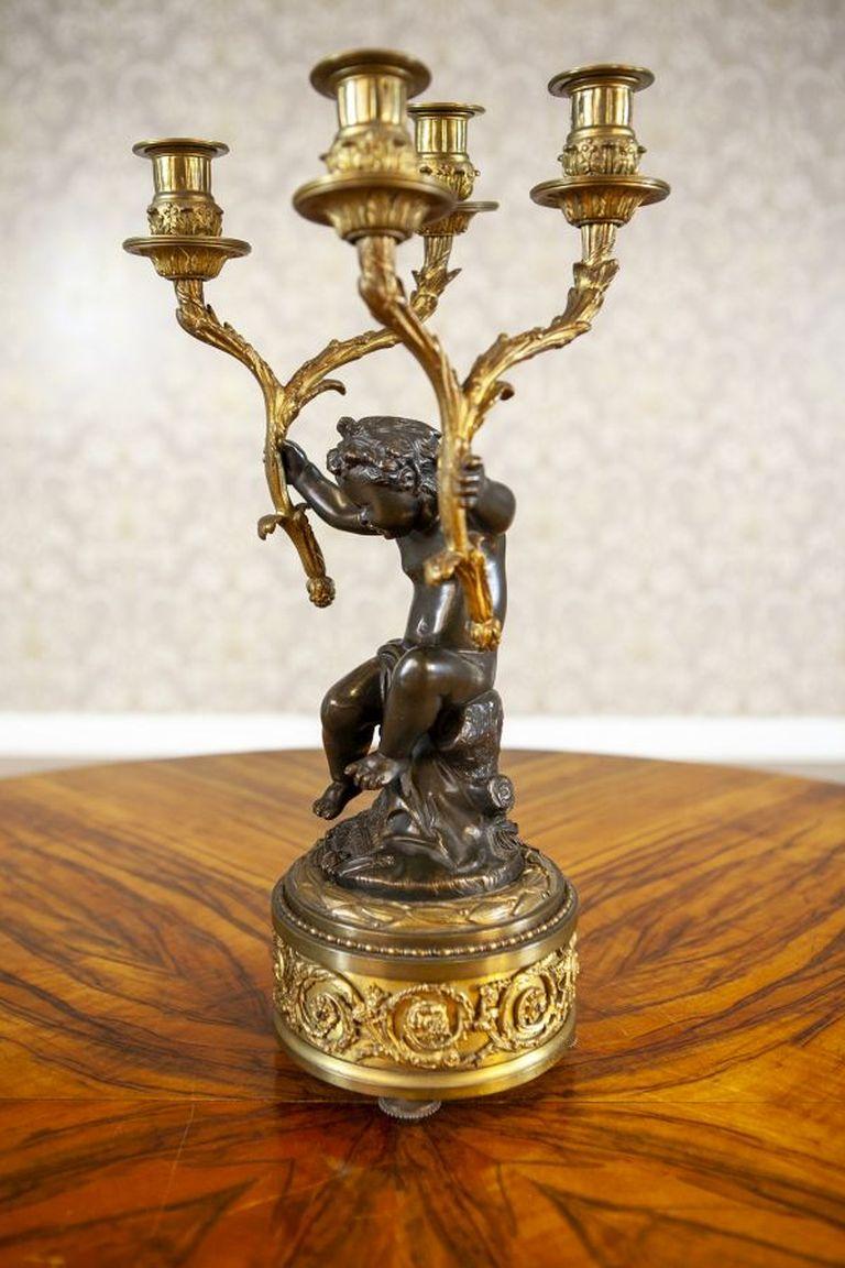 Two 19th-Century Bronze Four-Armed Candelabras In Good Condition For Sale In Opole, PL