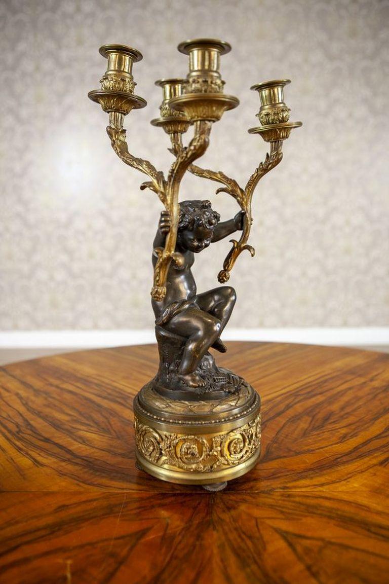 19th Century Two 19th-Century Bronze Four-Armed Candelabras For Sale