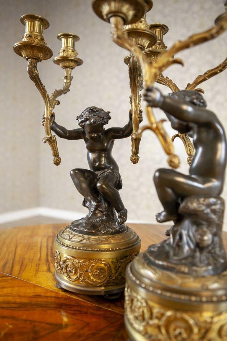 Brass Two 19th-Century Bronze Four-Armed Candelabras For Sale